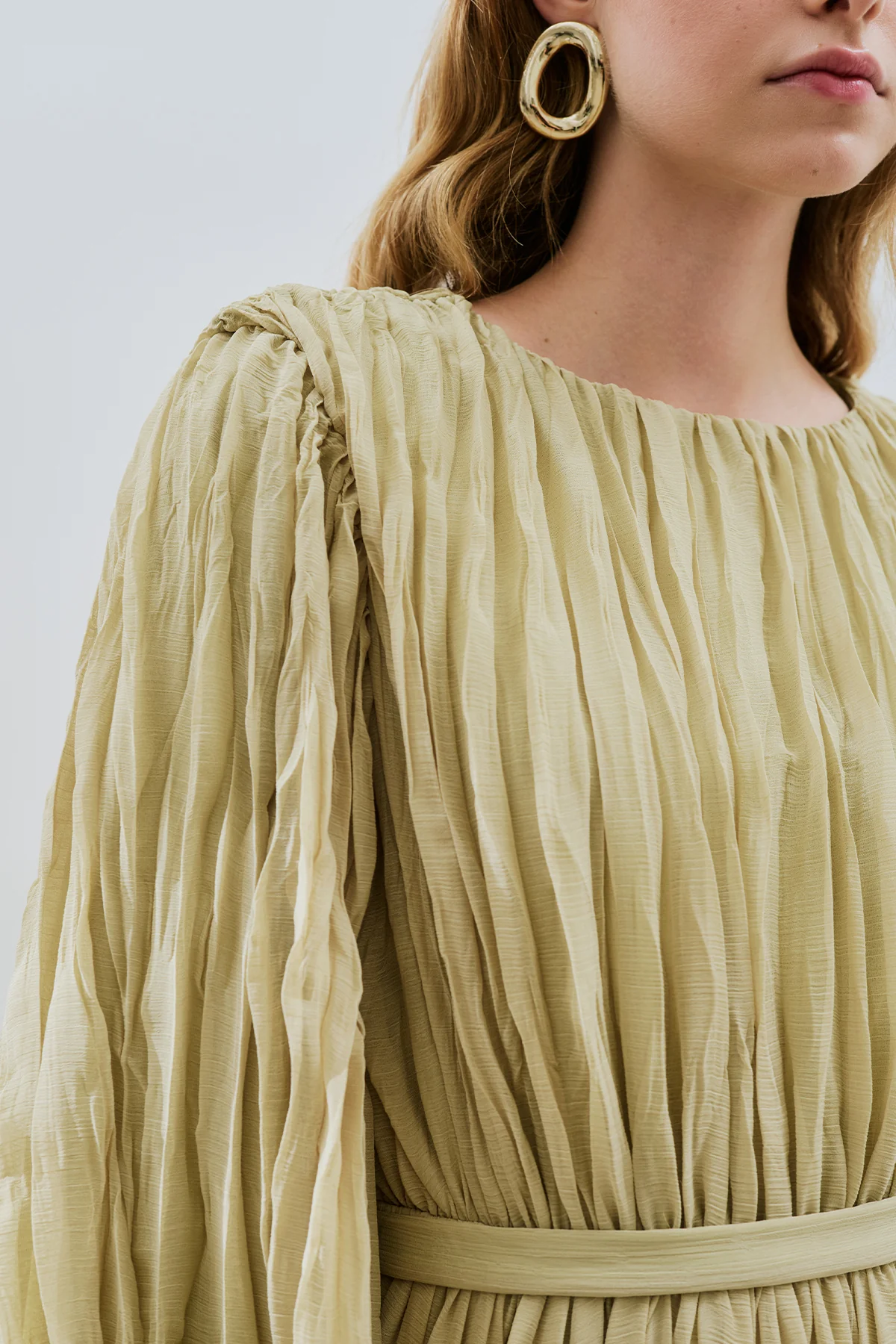 Pleated Chiffon Dress Sage Green - Image 5