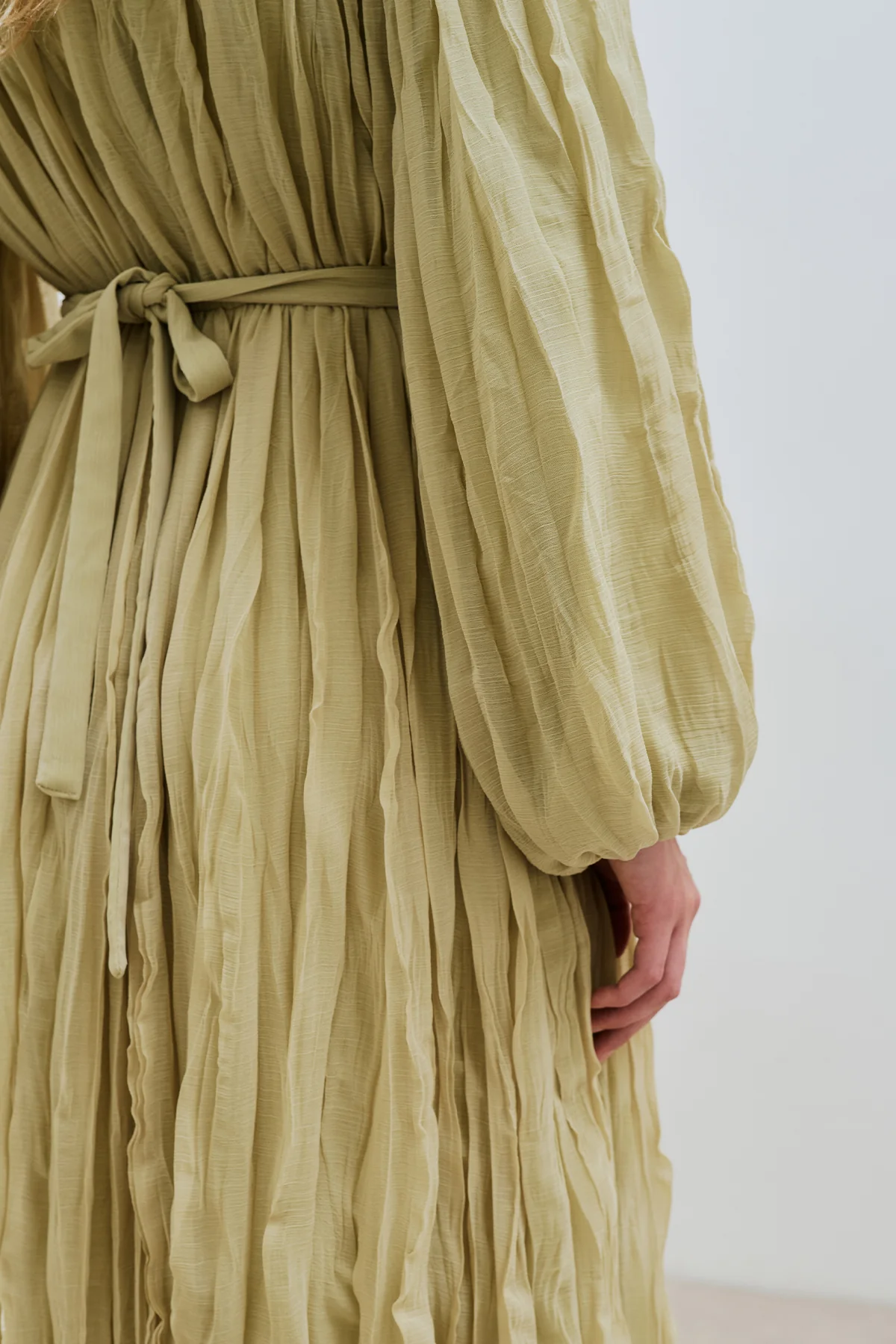 Pleated Chiffon Dress Sage Green - Image 6