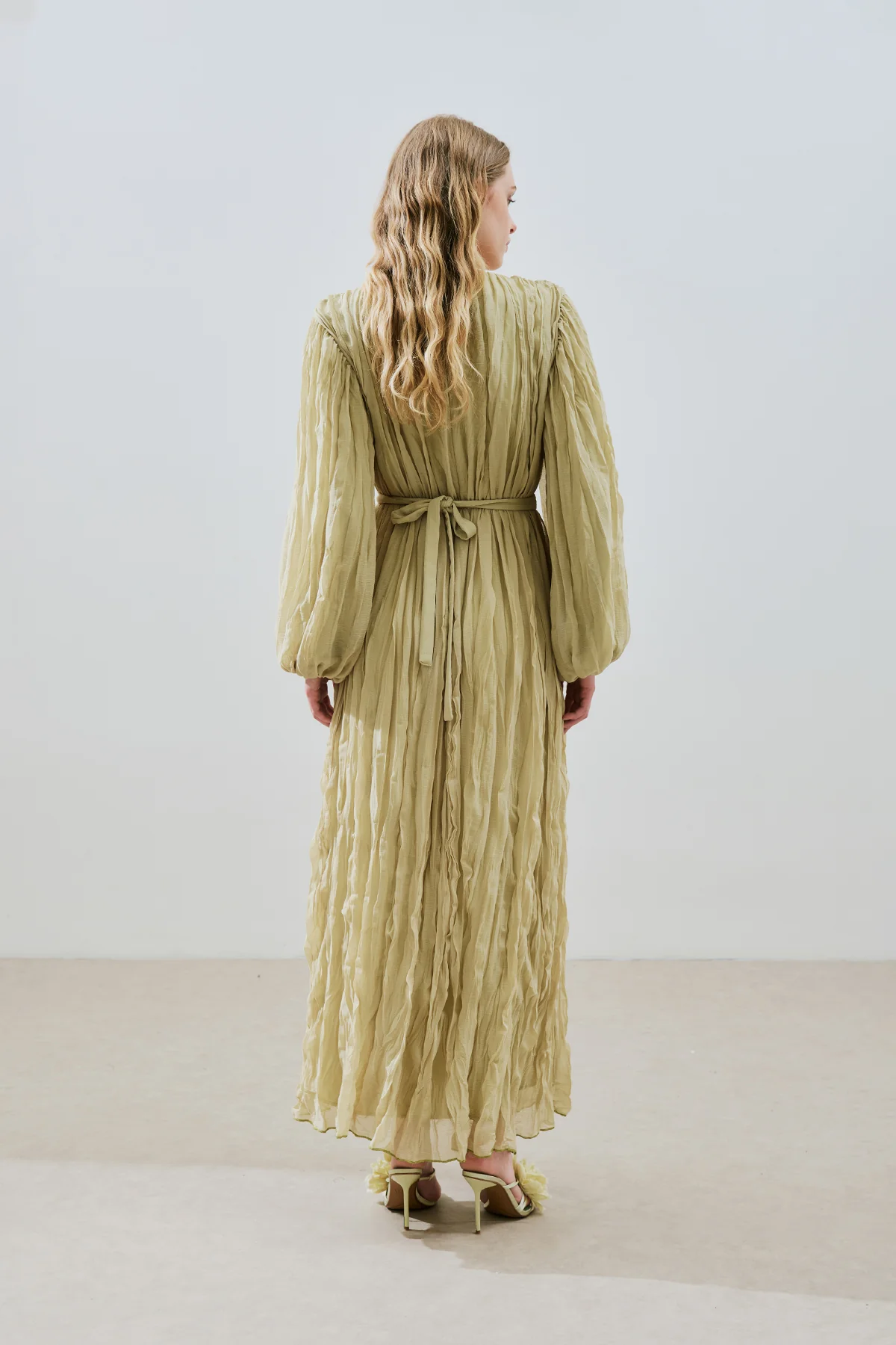 Pleated Chiffon Dress Sage Green - Image 8