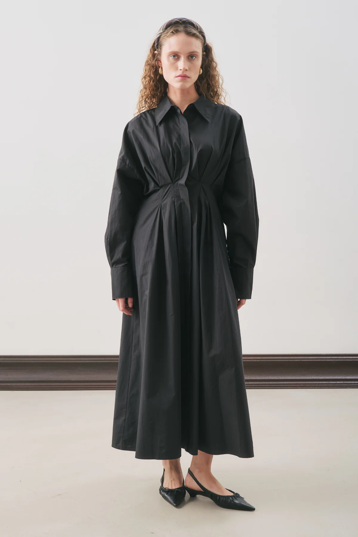 Pleated Detail Shirt Dress Black - Image 2