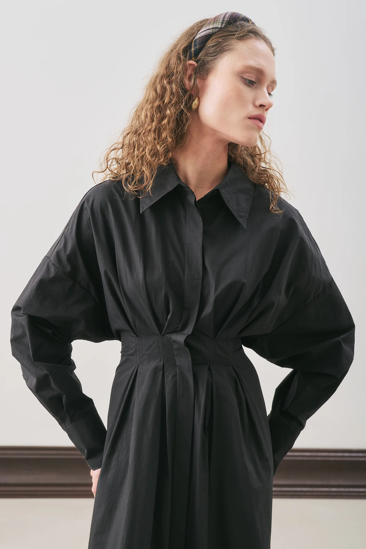 Pleated Detail Shirt Dress Black - Image 3