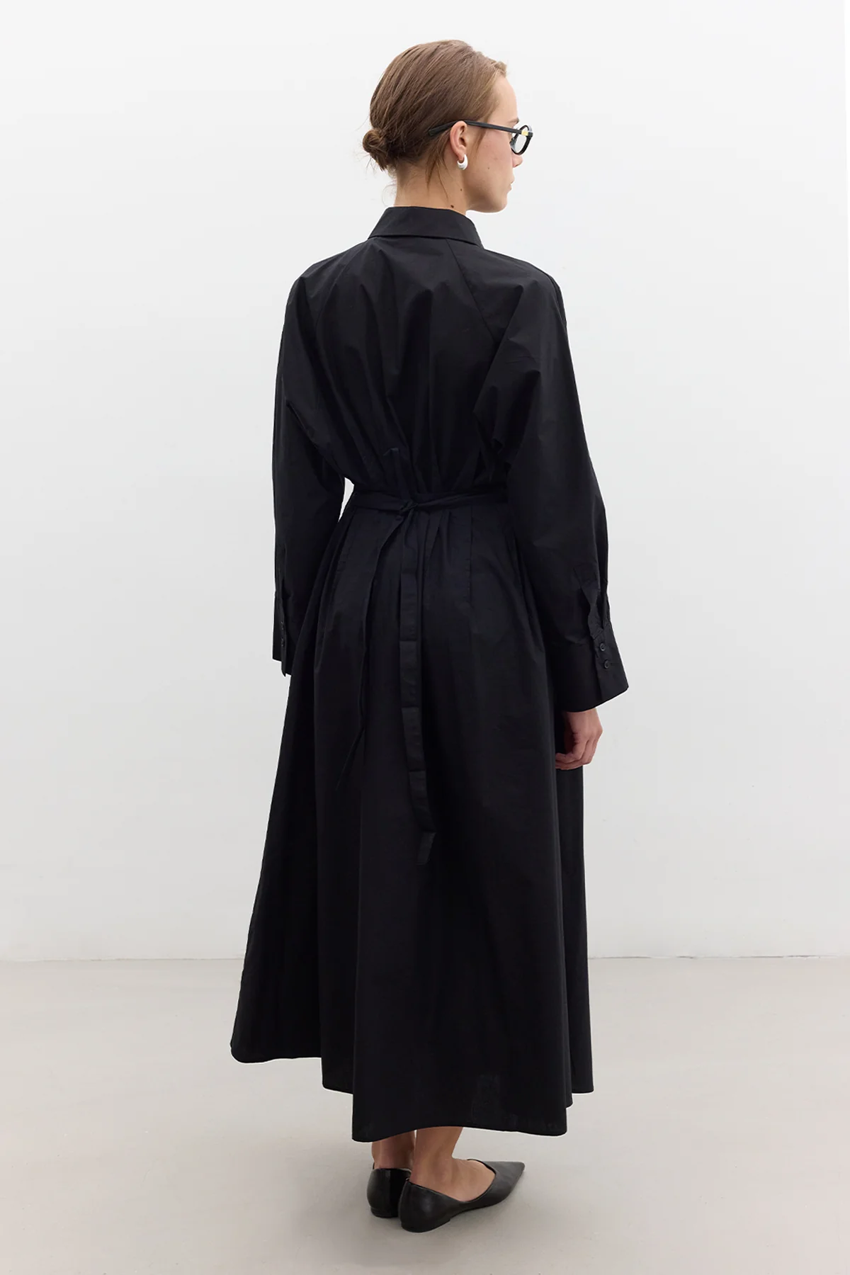 Pleated Detail Shirt Dress Black - Image 7