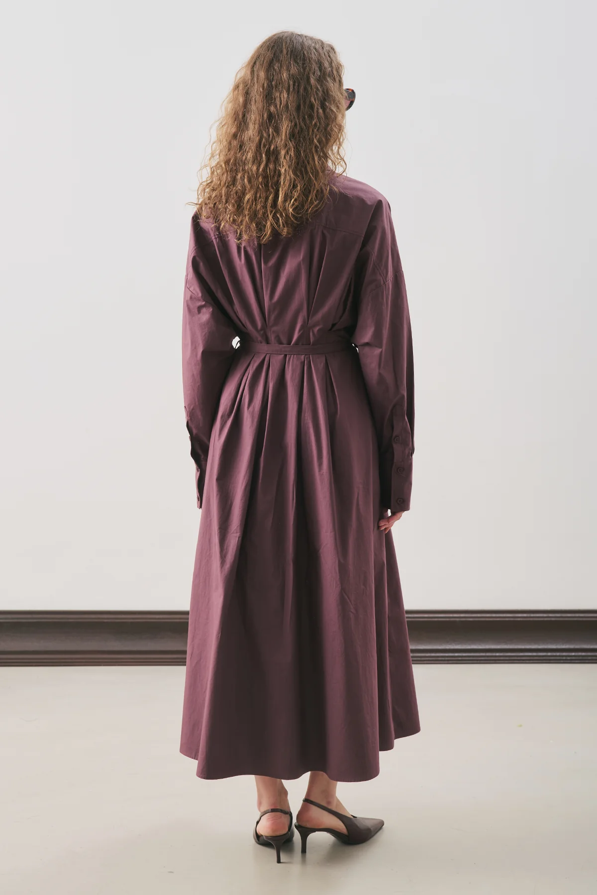 Pleated Detail Shirt Dress Damson - Image 5