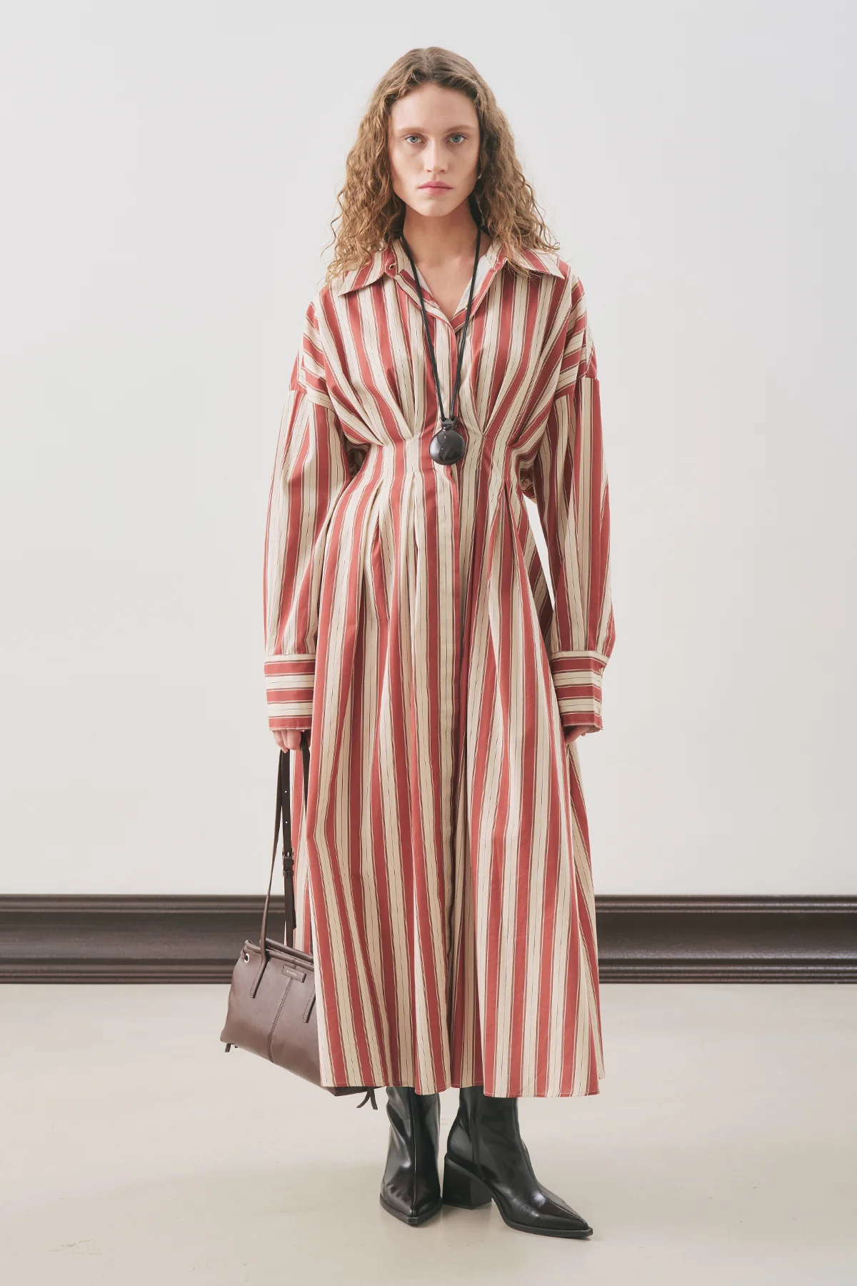 Pleated Detail Shirt Dress Tile Stripe
