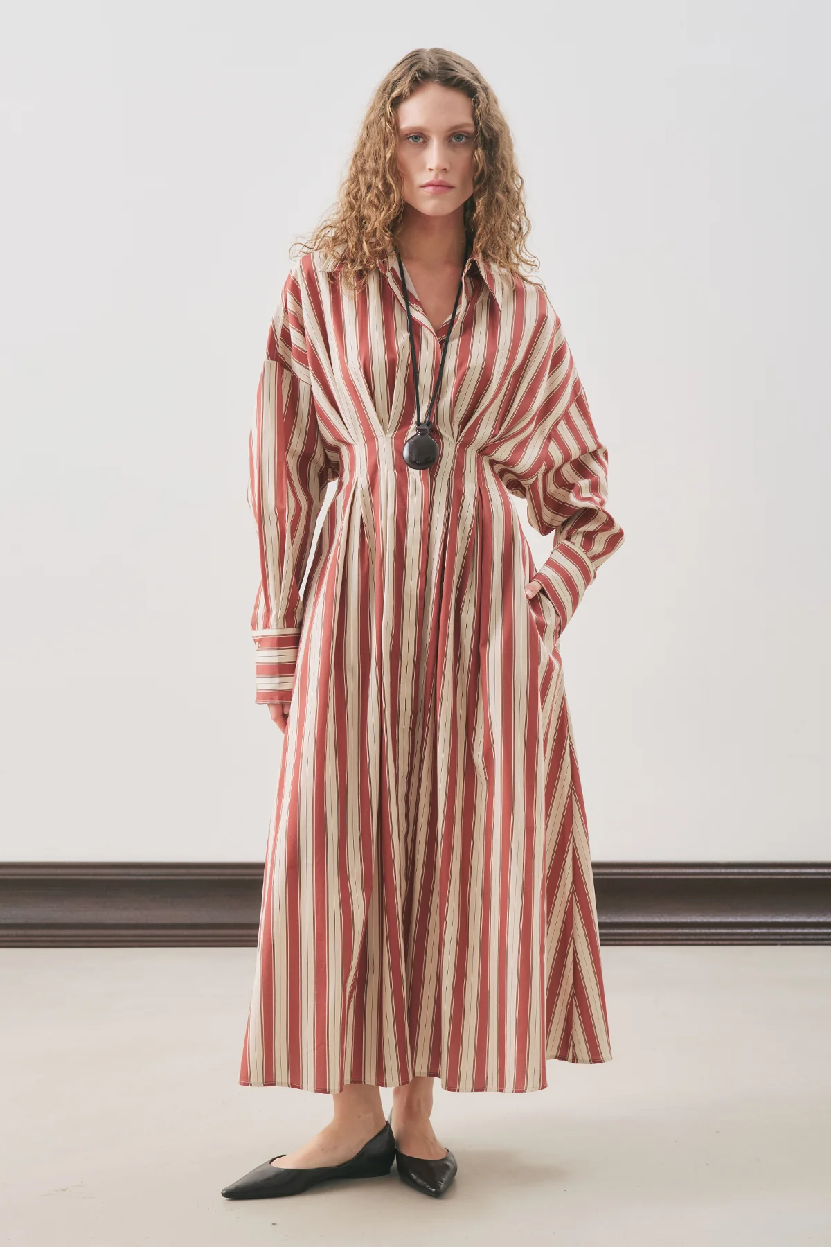 Pleated Detail Shirt Dress Tile Stripe - Image 2