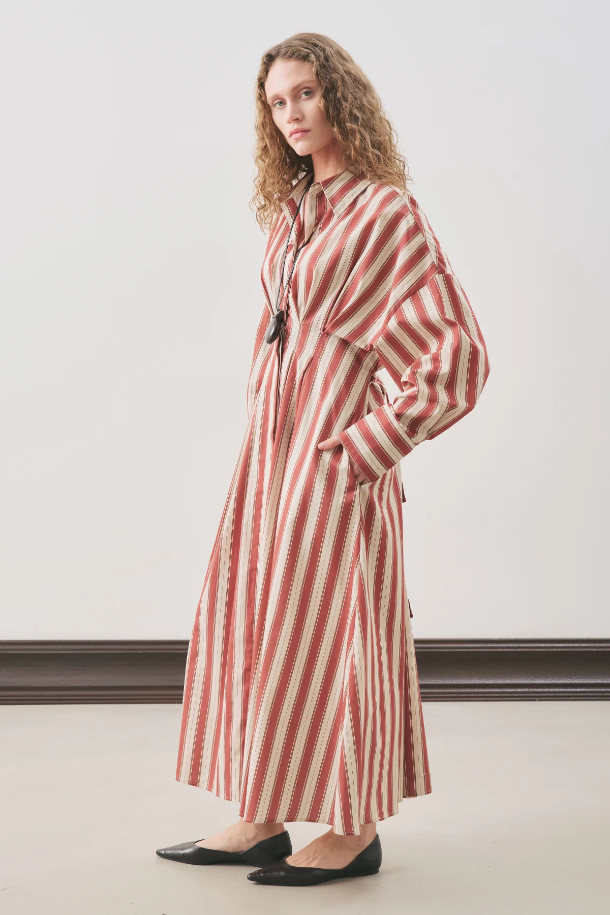 Pleated Detail Shirt Dress Tile Stripe - Image 3