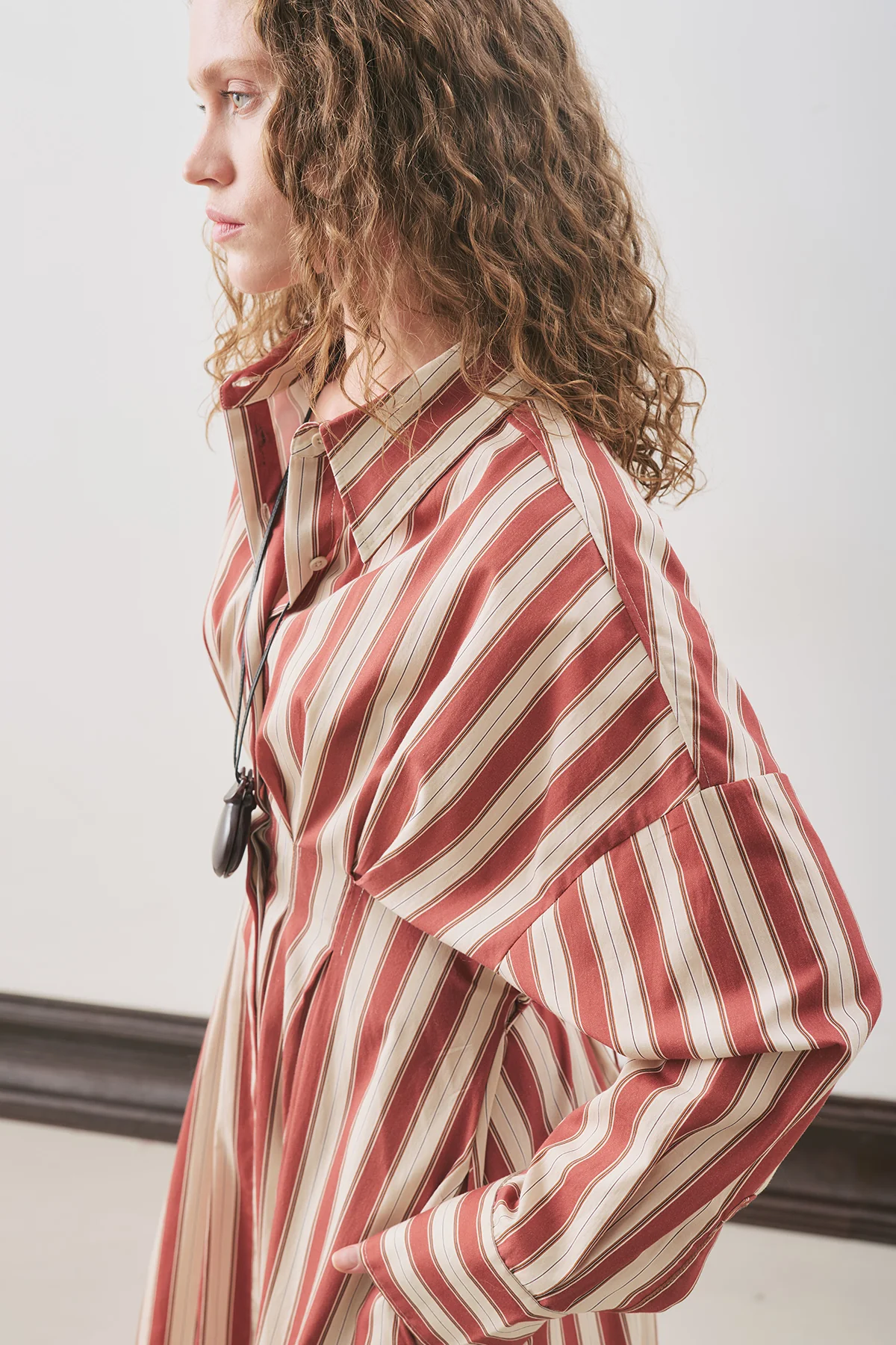 Pleated Detail Shirt Dress Tile Stripe - Image 4