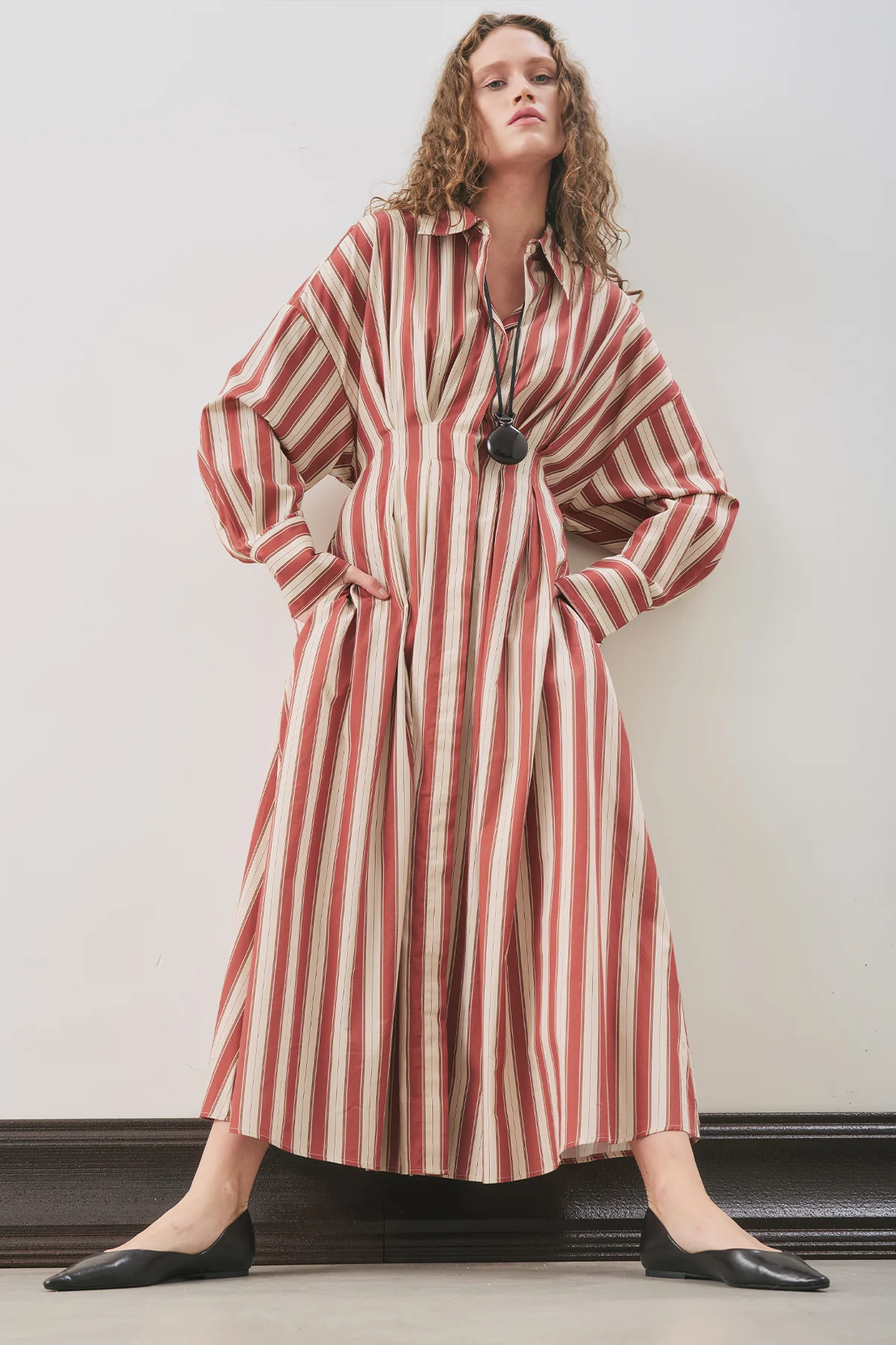 Pleated Detail Shirt Dress Tile Stripe - Image 5