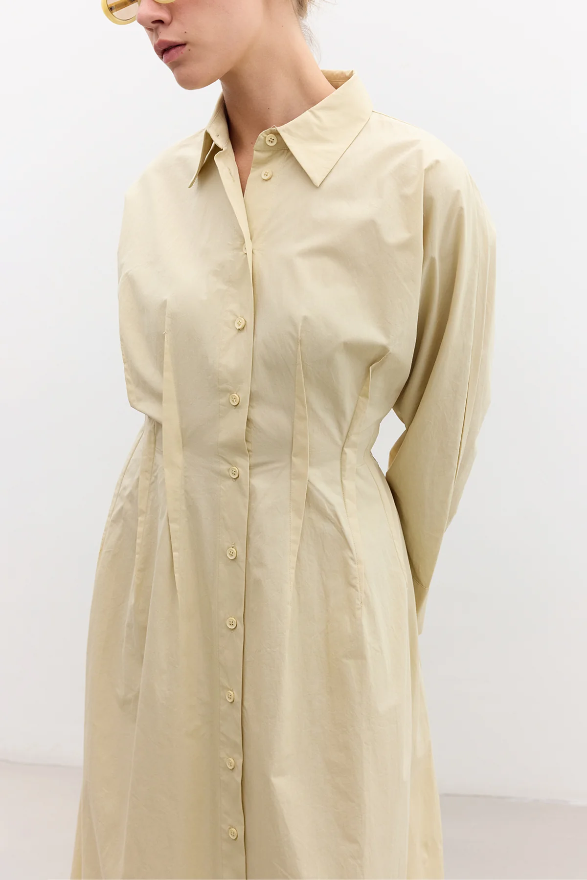 Pleated Detail Shirt Dress Yellow - Image 2
