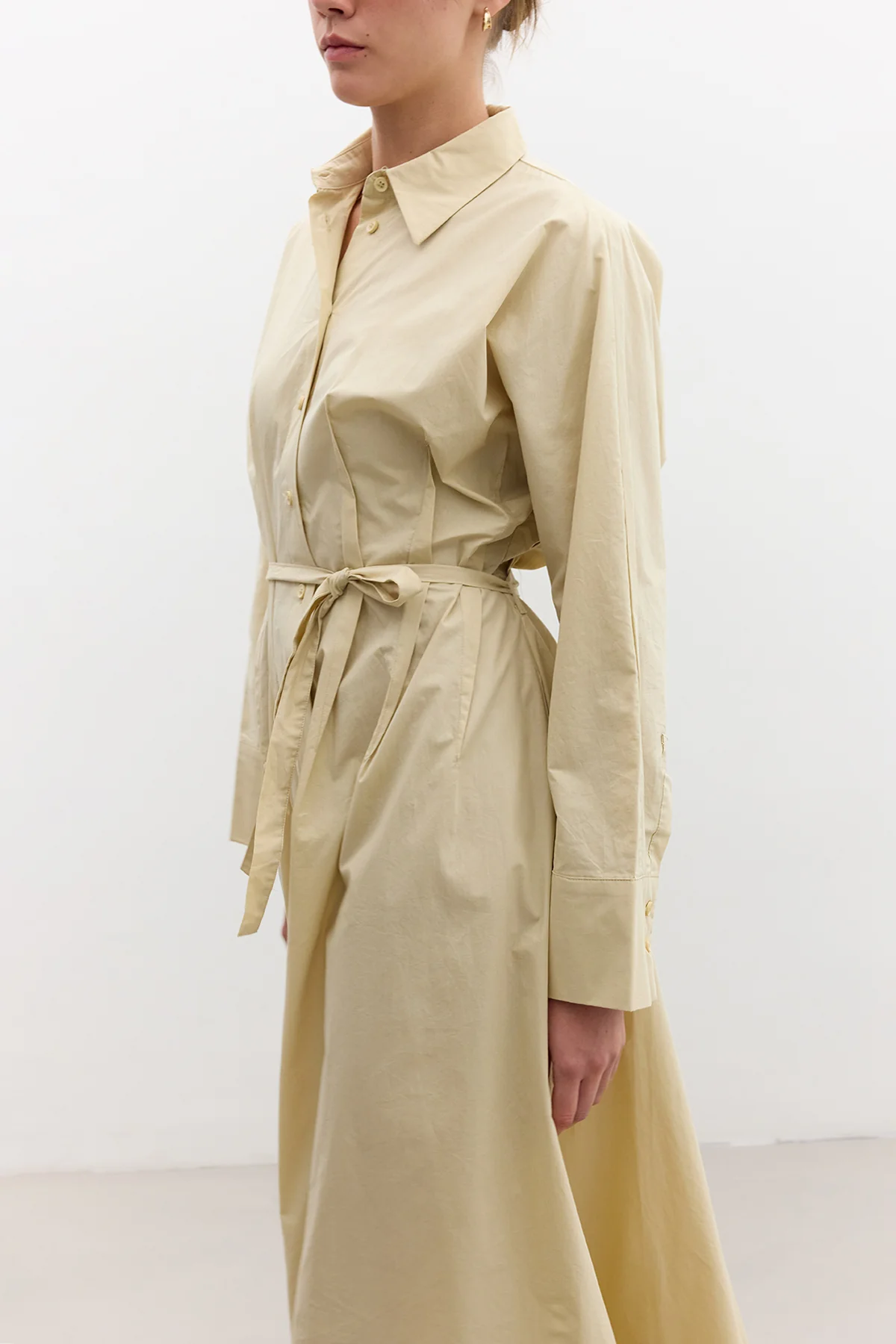 Pleated Detail Shirt Dress Yellow - Image 4