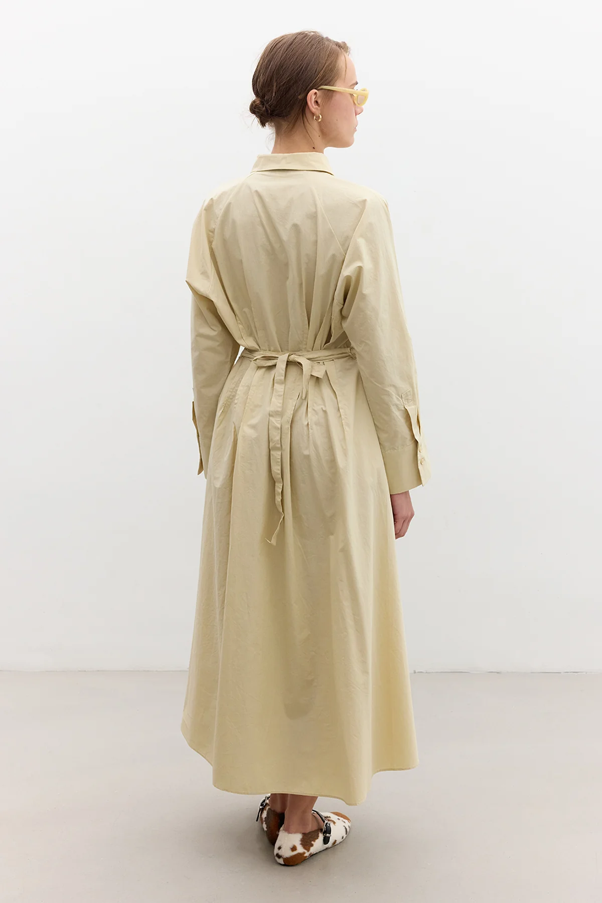 Pleated Detail Shirt Dress Yellow - Image 6