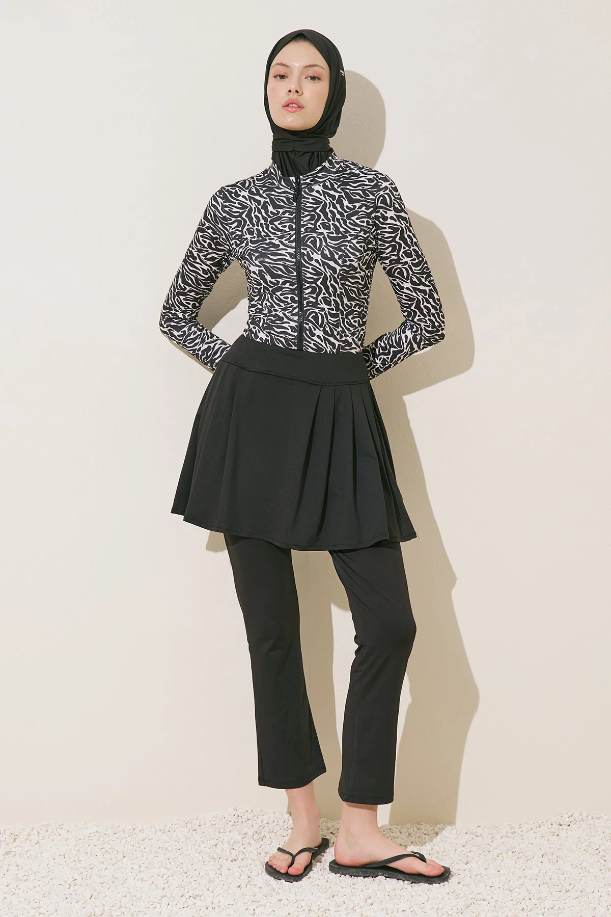 Pleated Detail Swim Skirt Black - Image 5