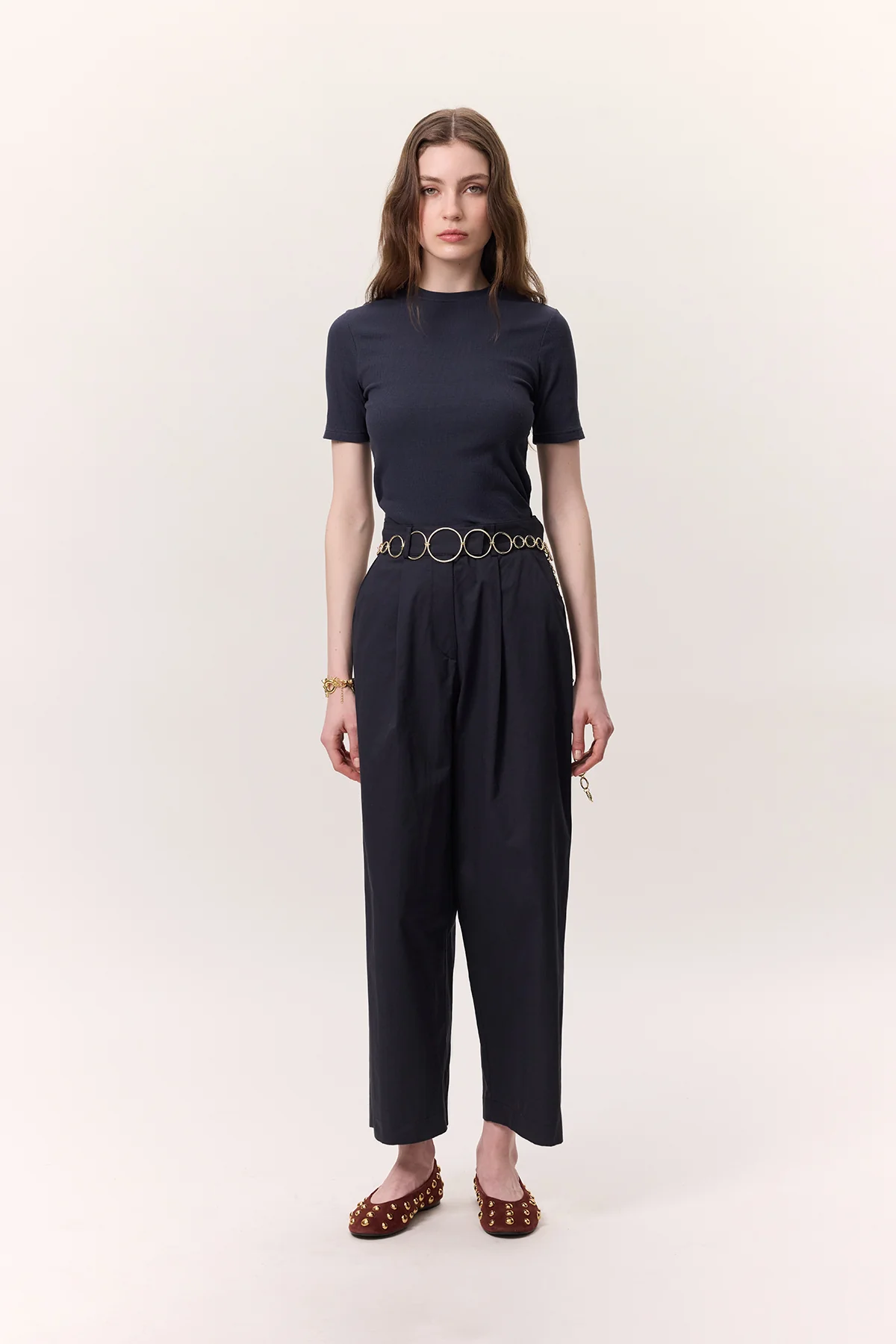 Pleated Gabardine Trousers Navy Blue - Image 3