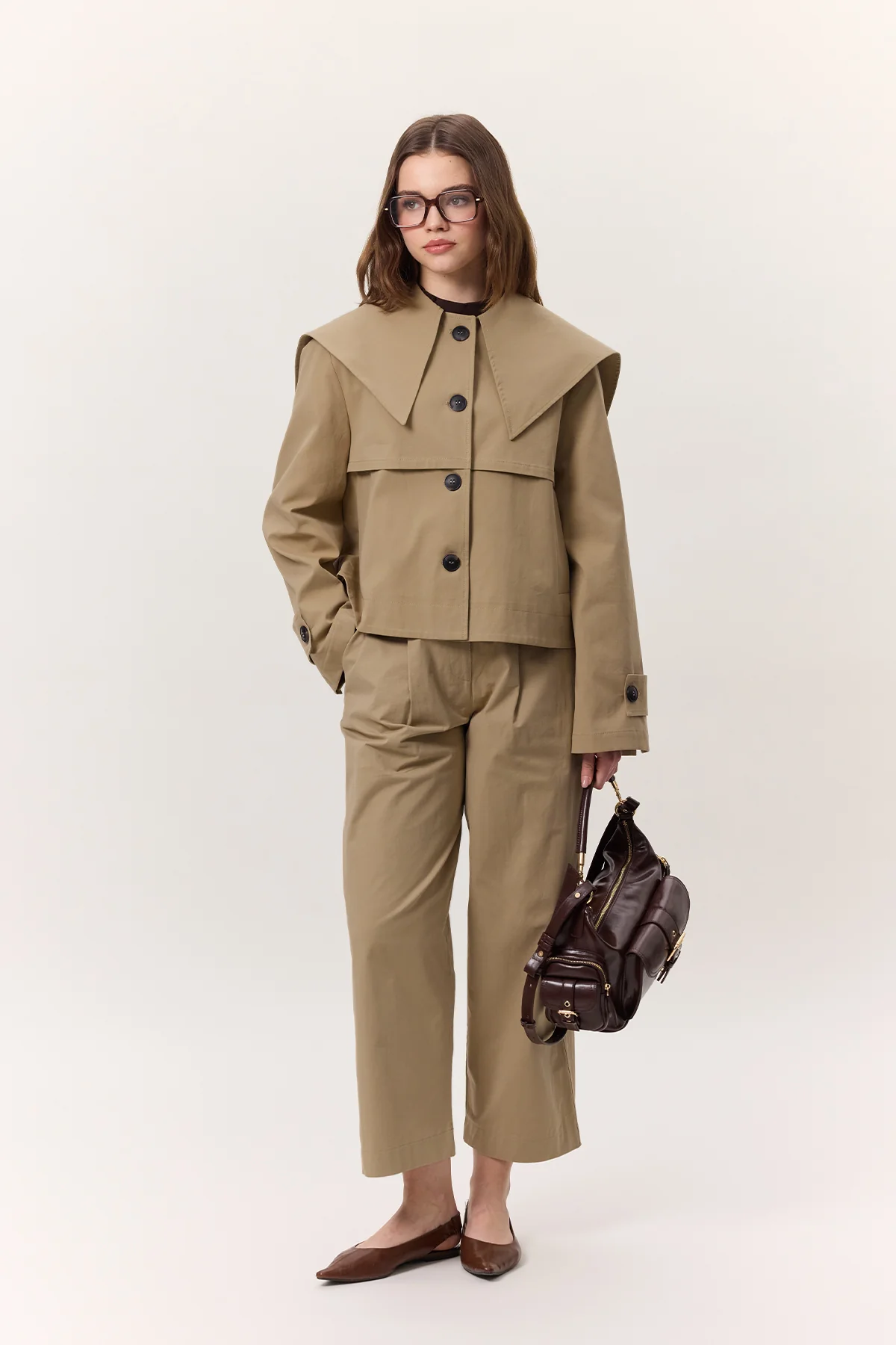 Pleated Gabardine Trousers Sand - Image 3
