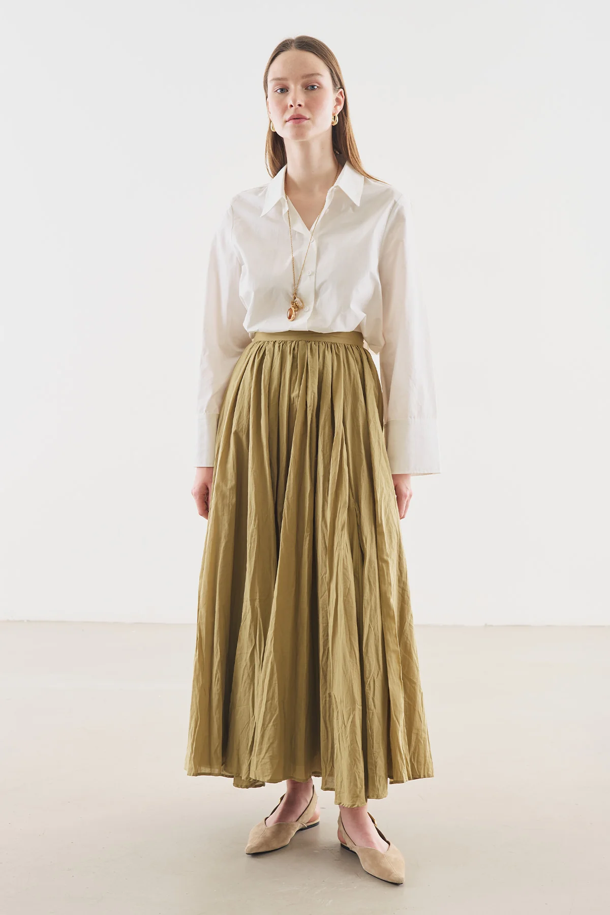 Pleated Maxi Skirt Sage Green - Image 9
