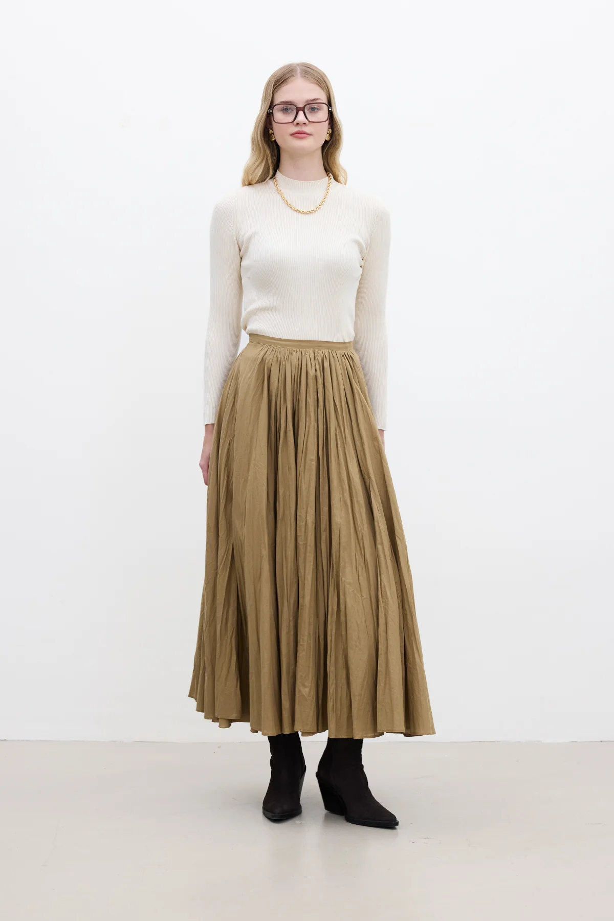 Pleated Maxi Skirt Sand - Image 2