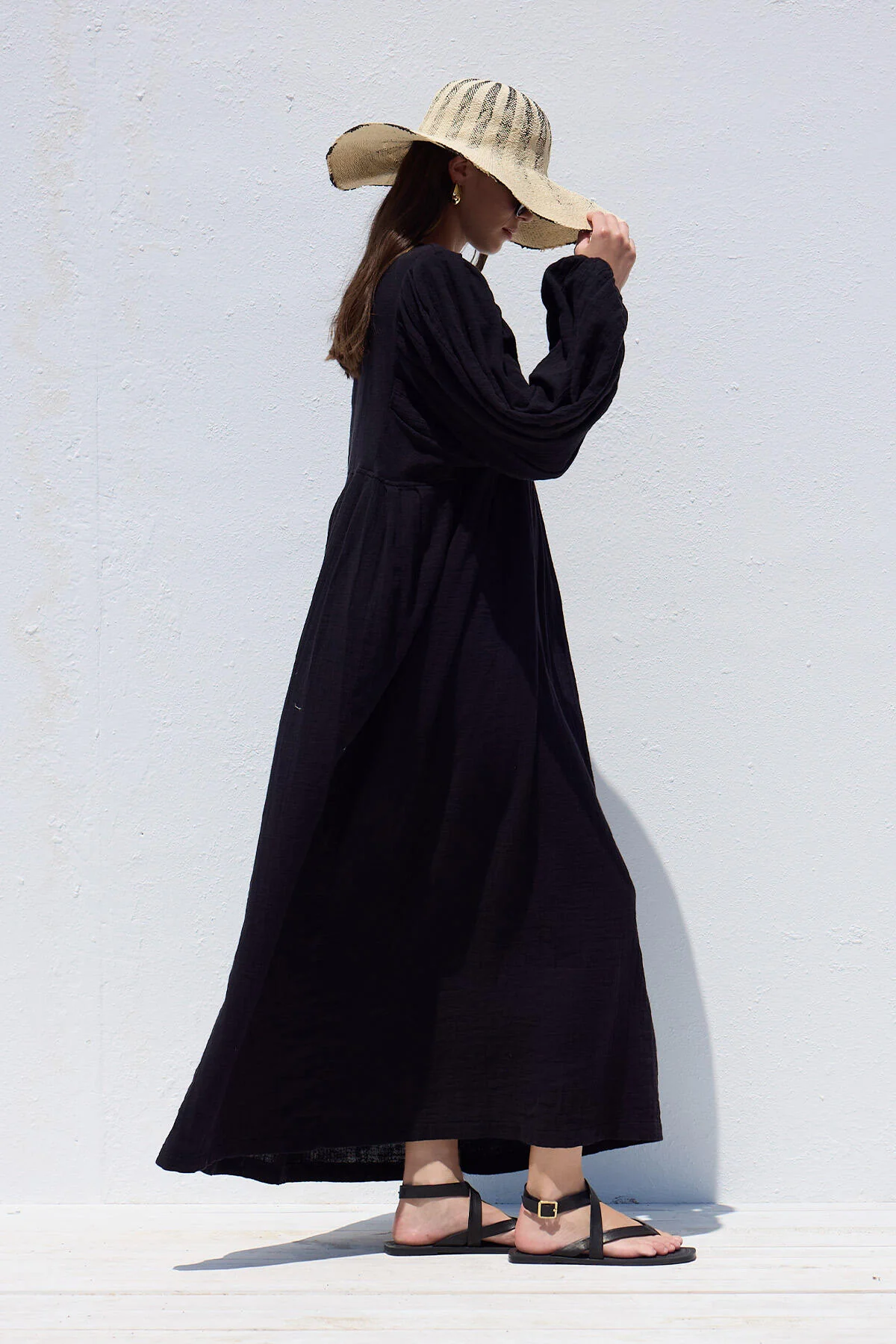 Pleated Muslin Dress Black - Image 2