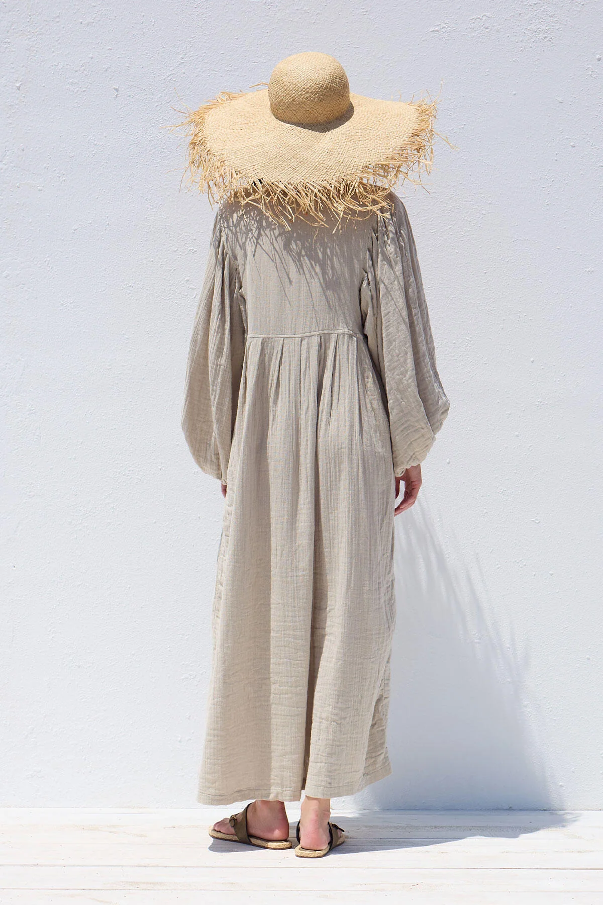 Pleated Muslin Dress Sand - Image 8