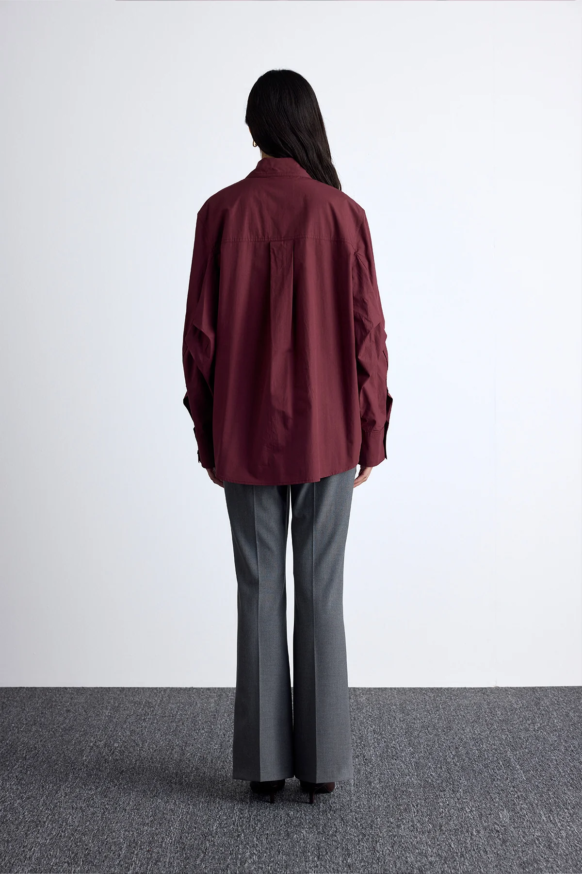Pleated Oversized Shirt Burgundy - Image 8