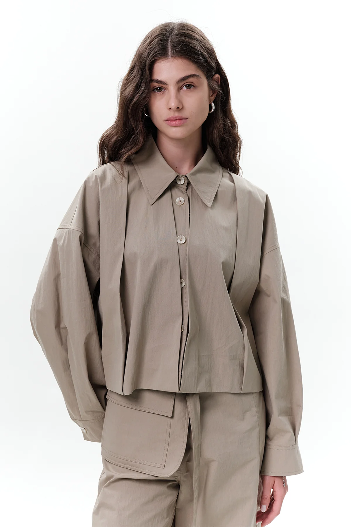 Pleated Short Jacket Green