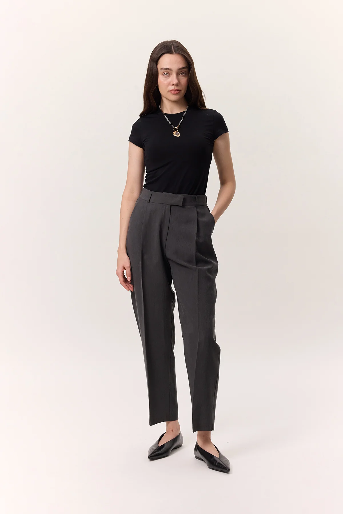 Pleated Tencel Trousers Anthracite - Image 6