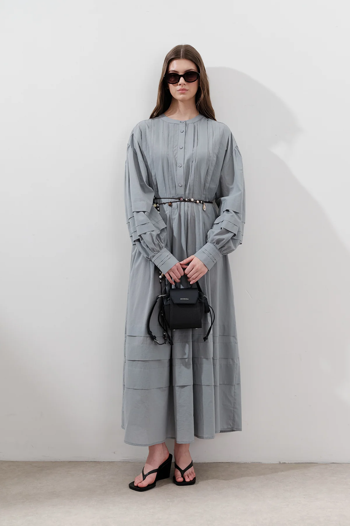 Pleated Volume Dress Blue - Image 3