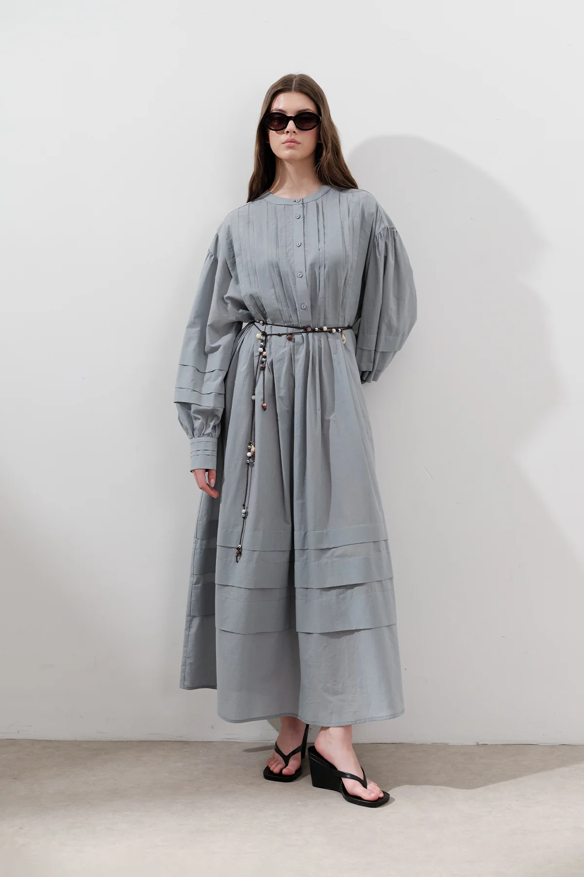 Pleated Volume Dress Blue - Image 5