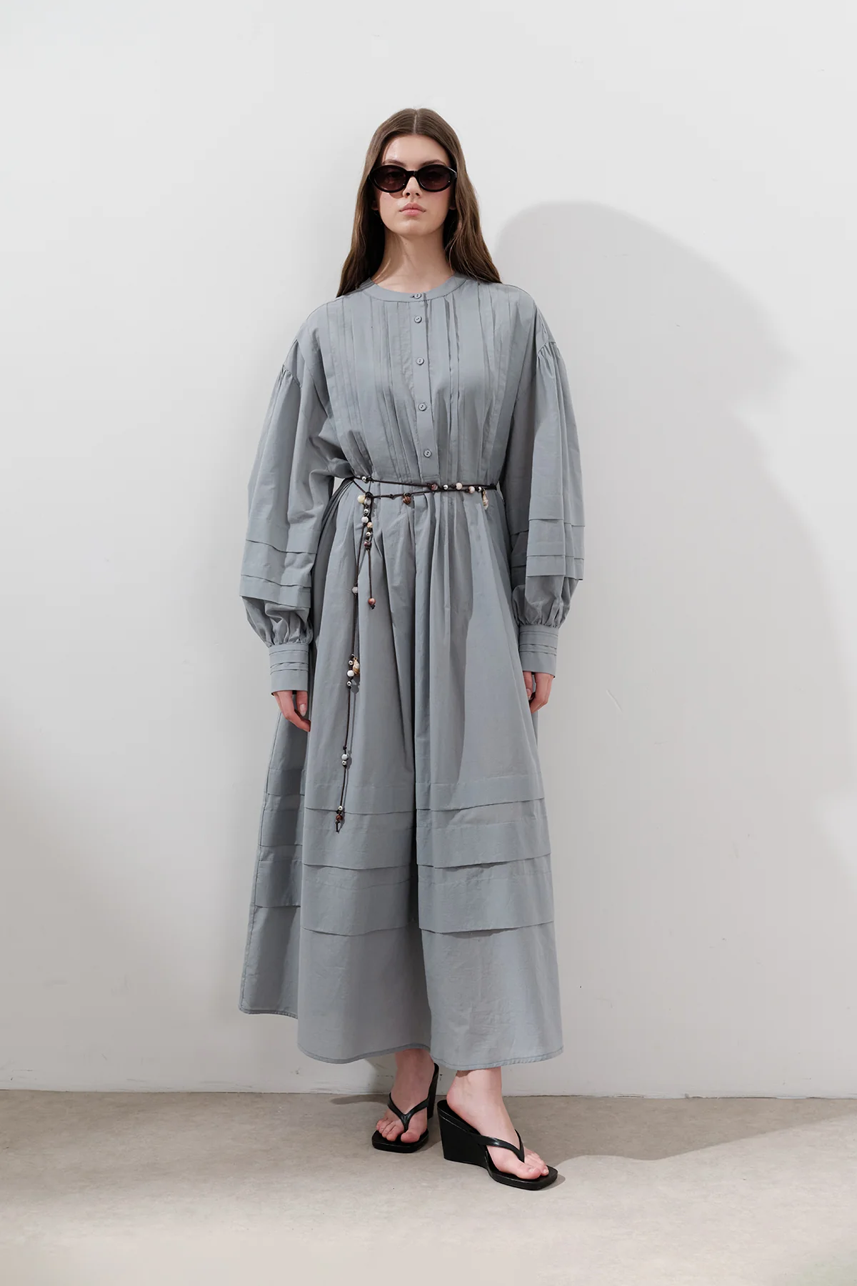 Pleated Volume Dress Blue - Image 6