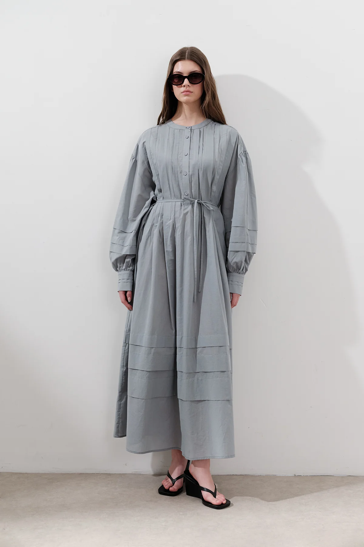 Pleated Volume Dress Blue - Image 7