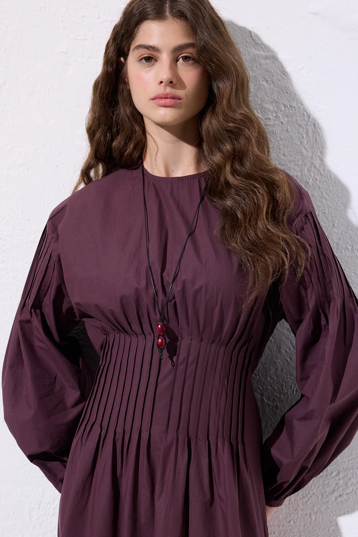 Pleated Waist Dress Damson - Image 7