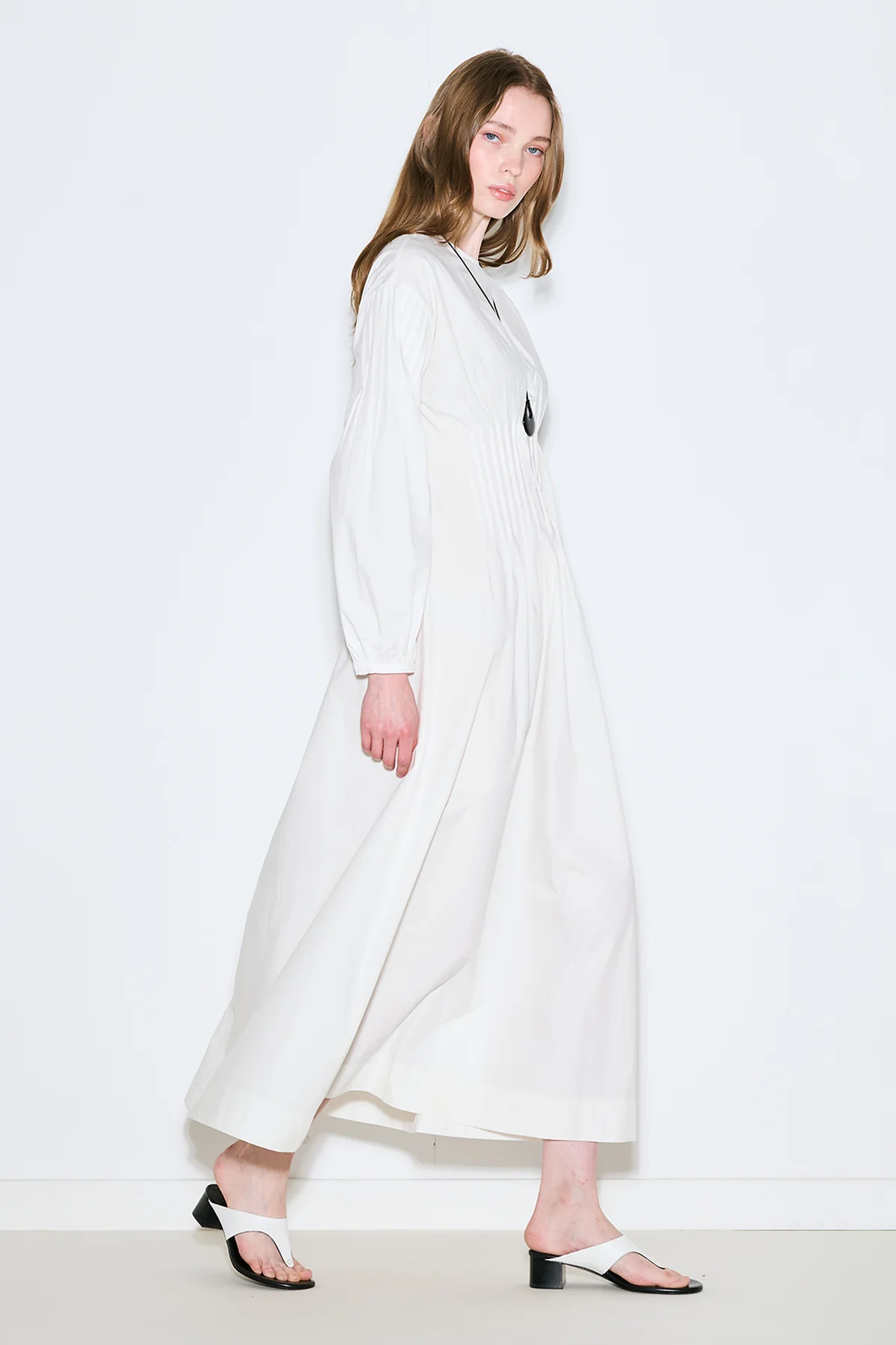 Pleated Waist Dress Ecru