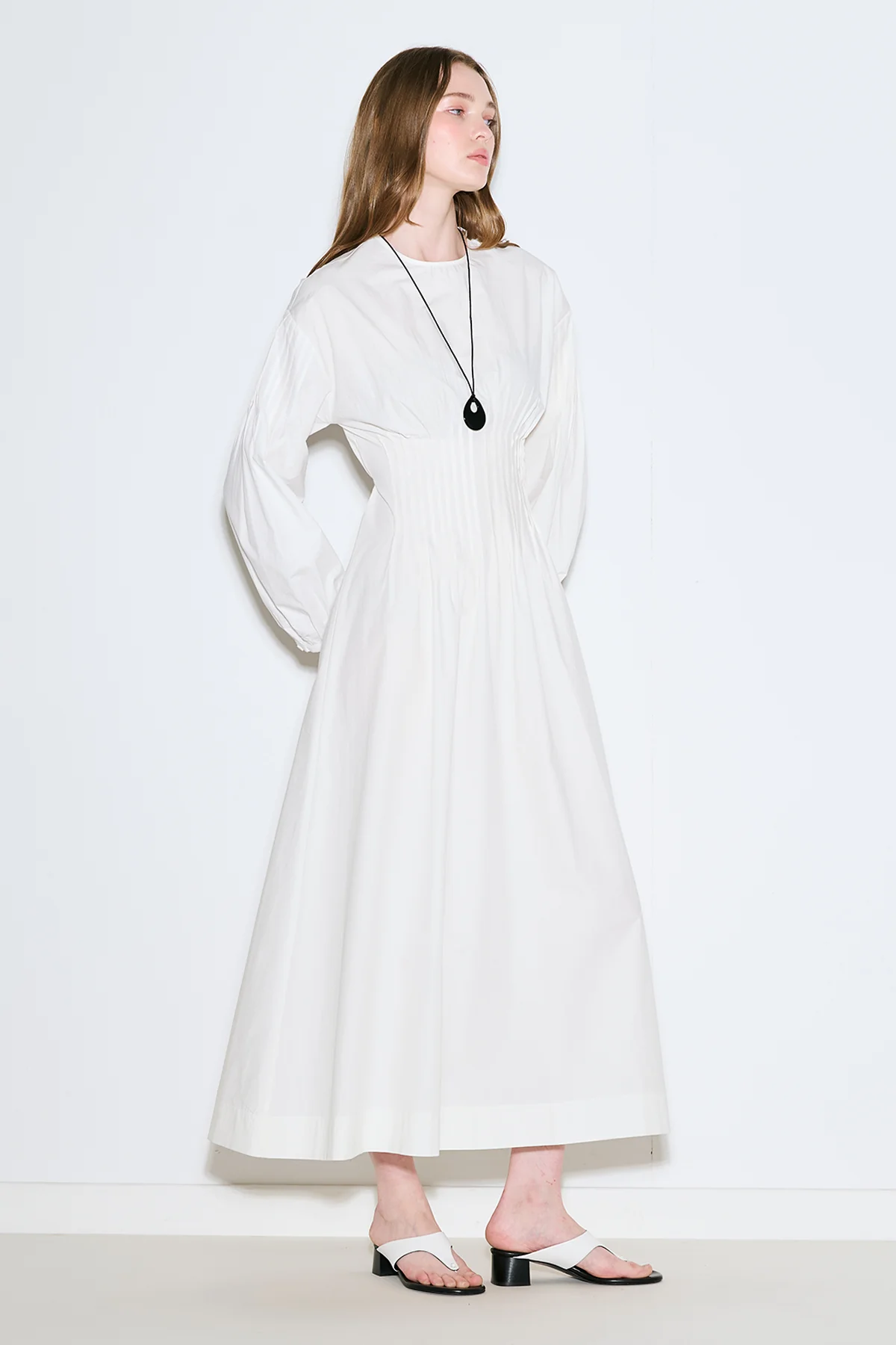 Pleated Waist Dress Ecru - Image 5