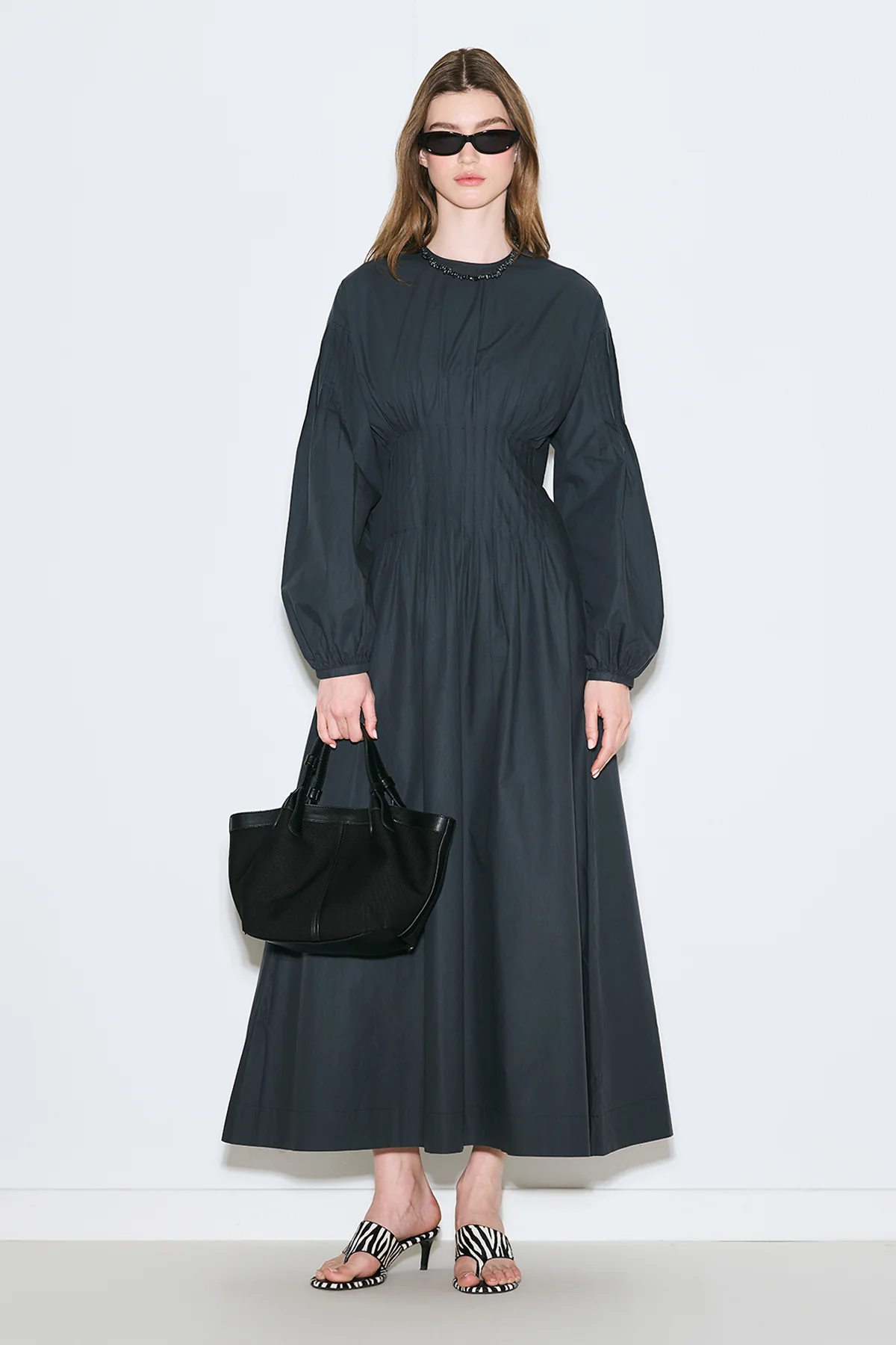 Pleated Waist Dress Navy Blue