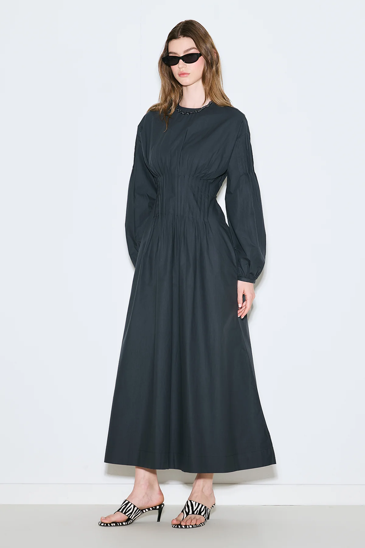 Pleated Waist Dress Navy Blue - Image 3