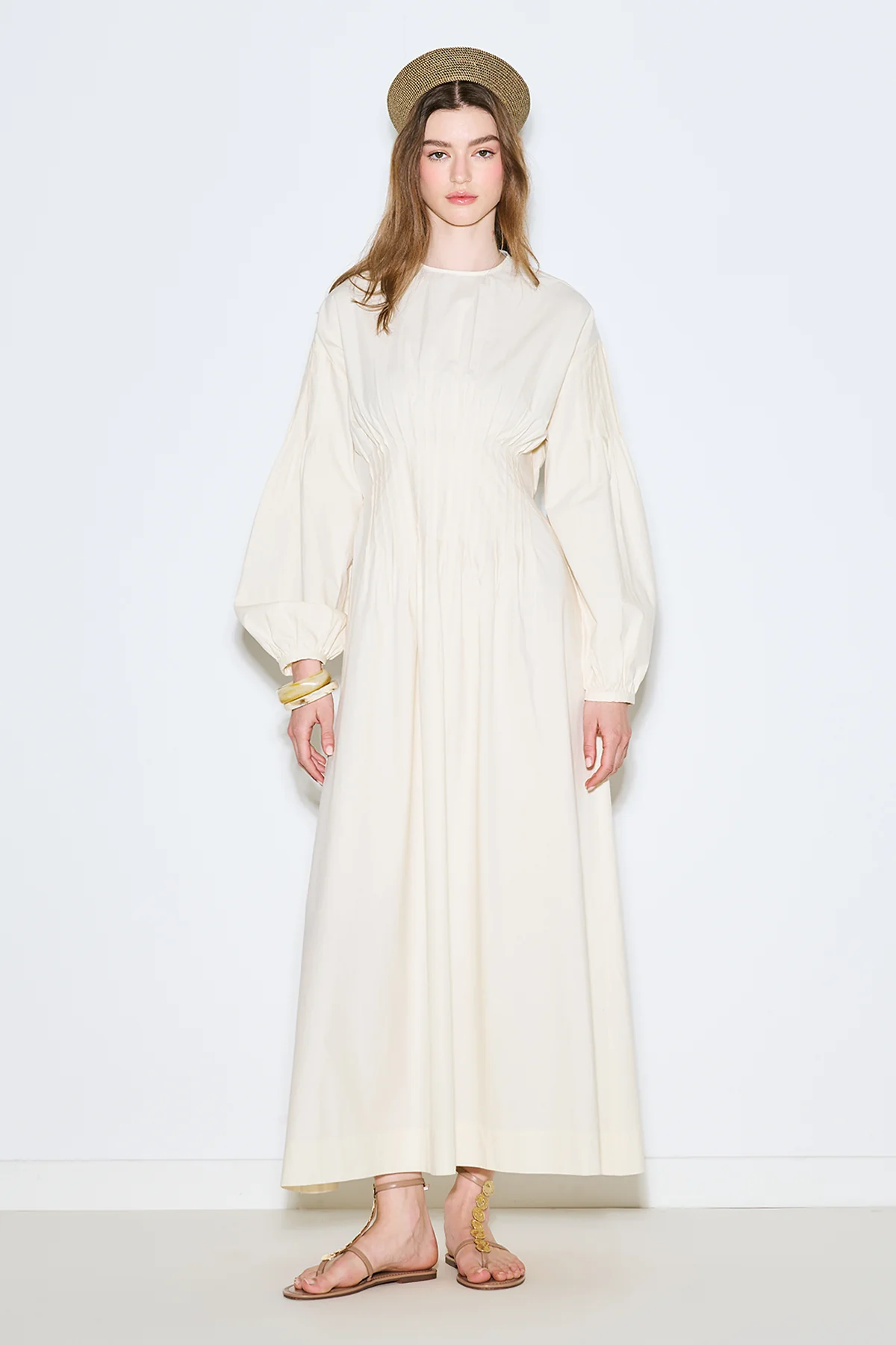 Pleated Waist Dress Soft Yellow