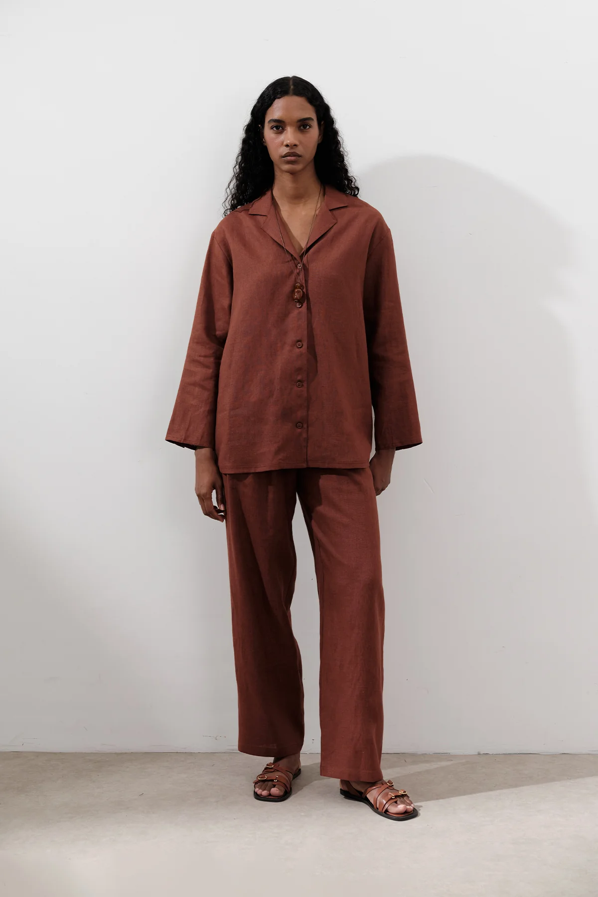 Pleated Wide-Leg Linen Trousers Copper - Image 6