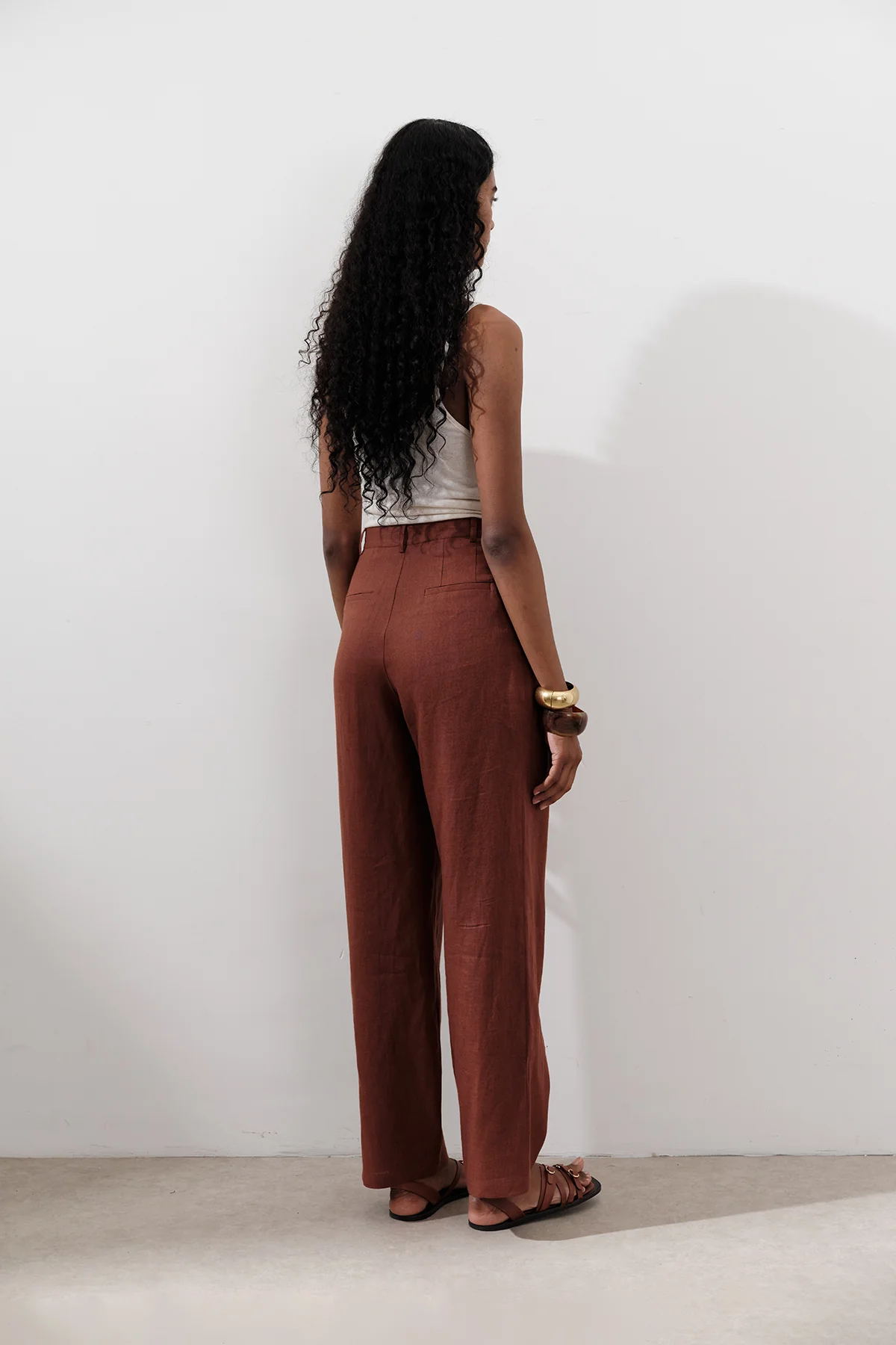 Pleated Wide-Leg Linen Trousers Copper - Image 7