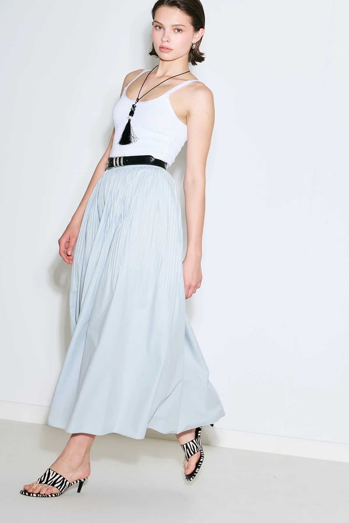 Pleated Wide Skirt Blue
