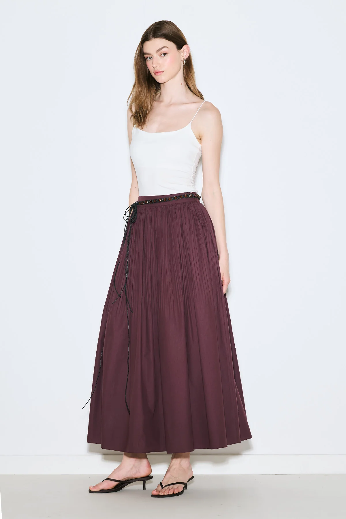 Pleated Wide Skirt Damson - Image 4