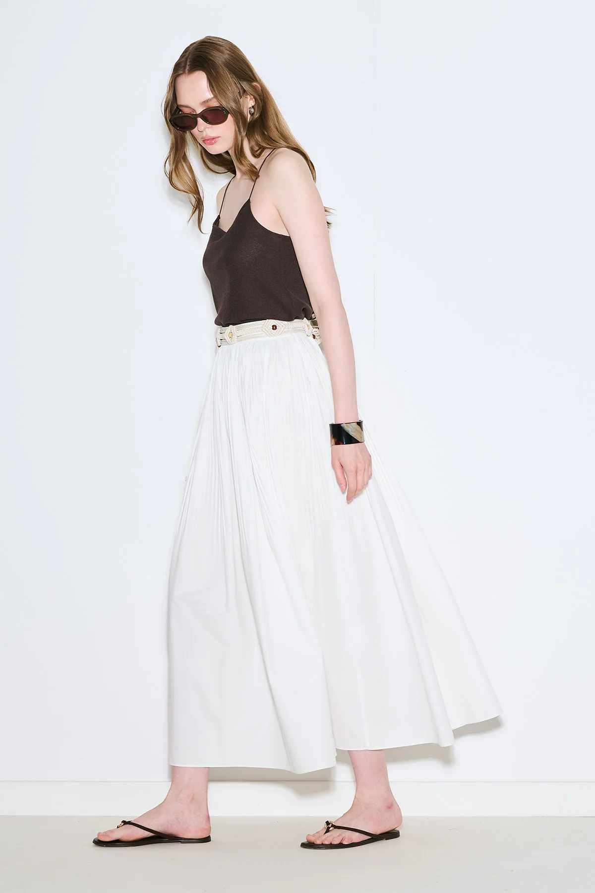 Pleated Wide Skirt Ecru