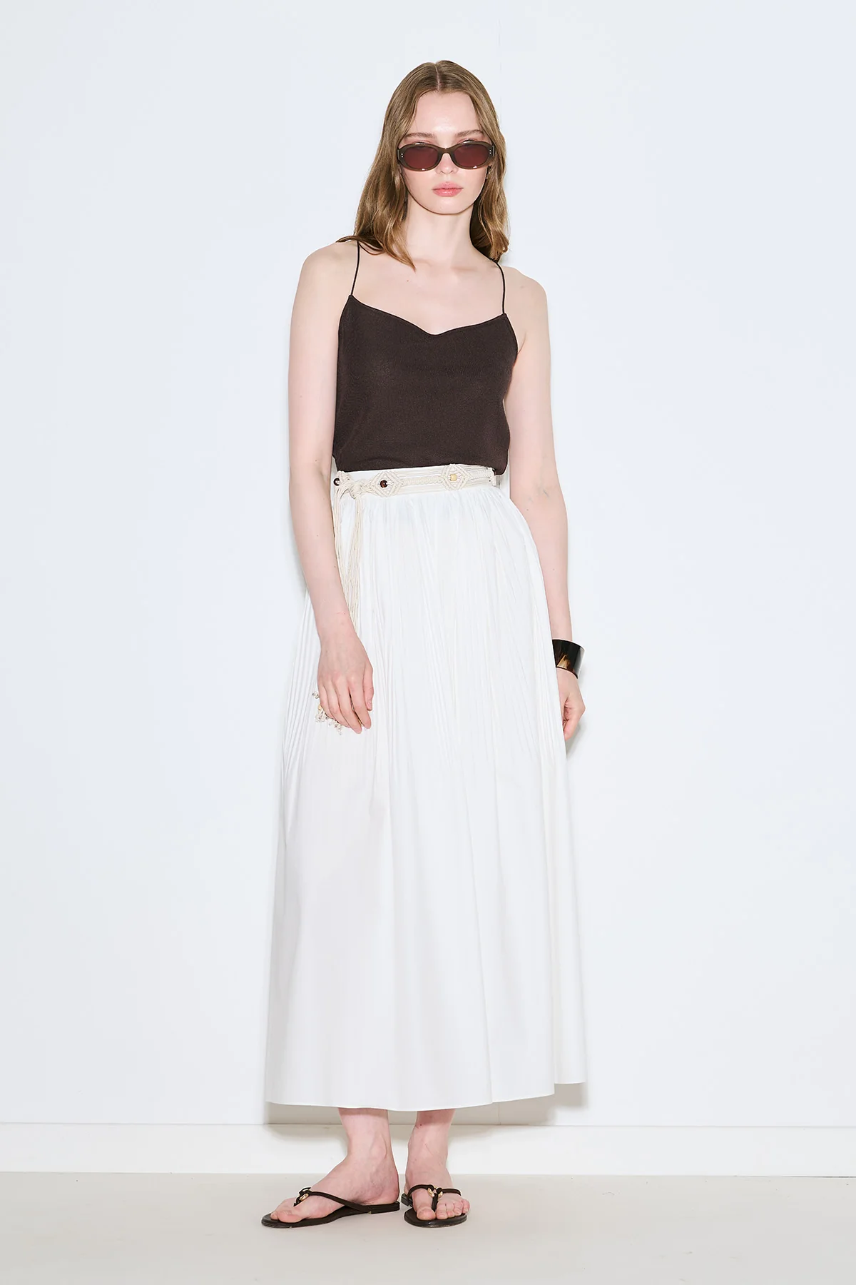 Pleated Wide Skirt Ecru - Image 2