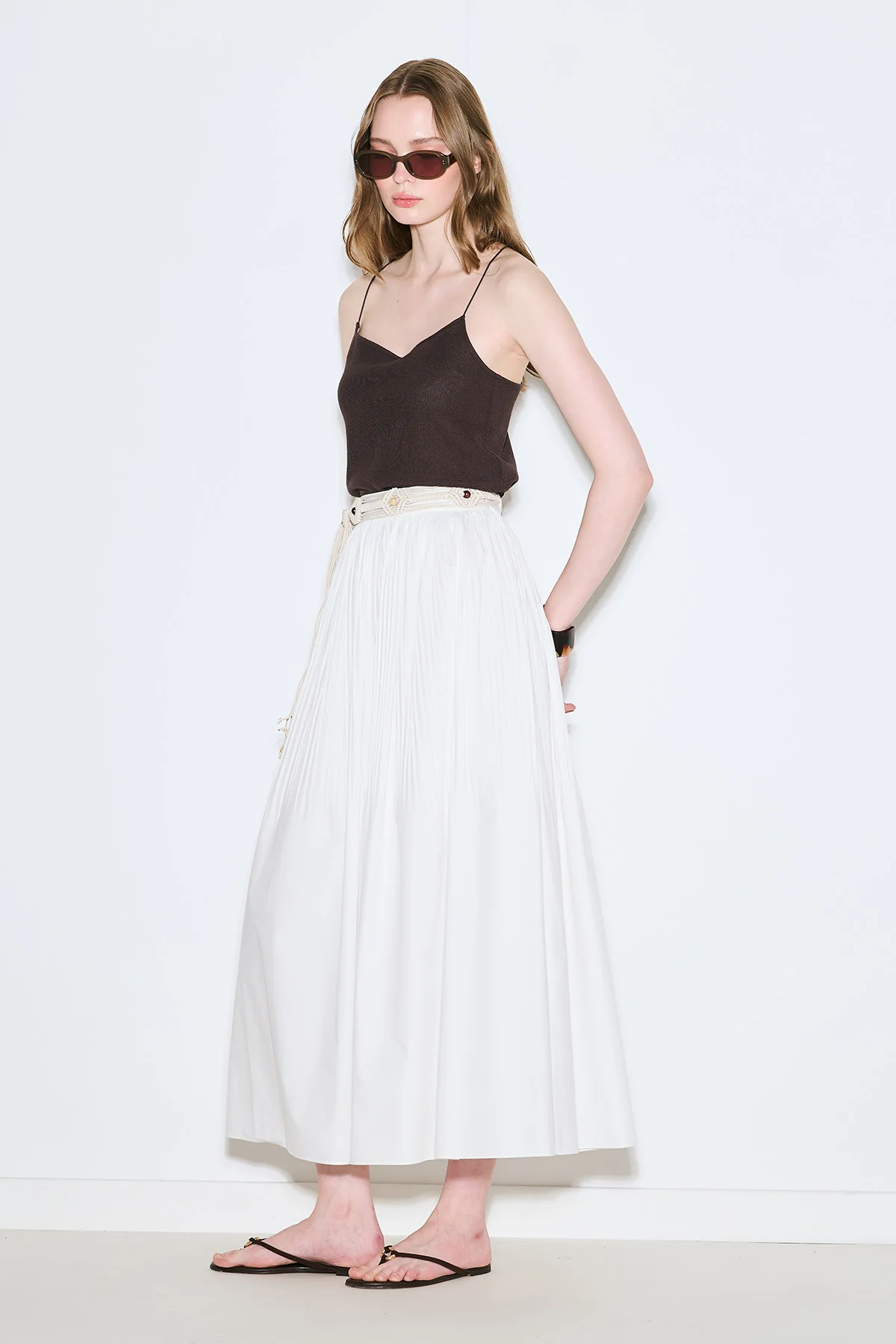 Pleated Wide Skirt Ecru - Image 3