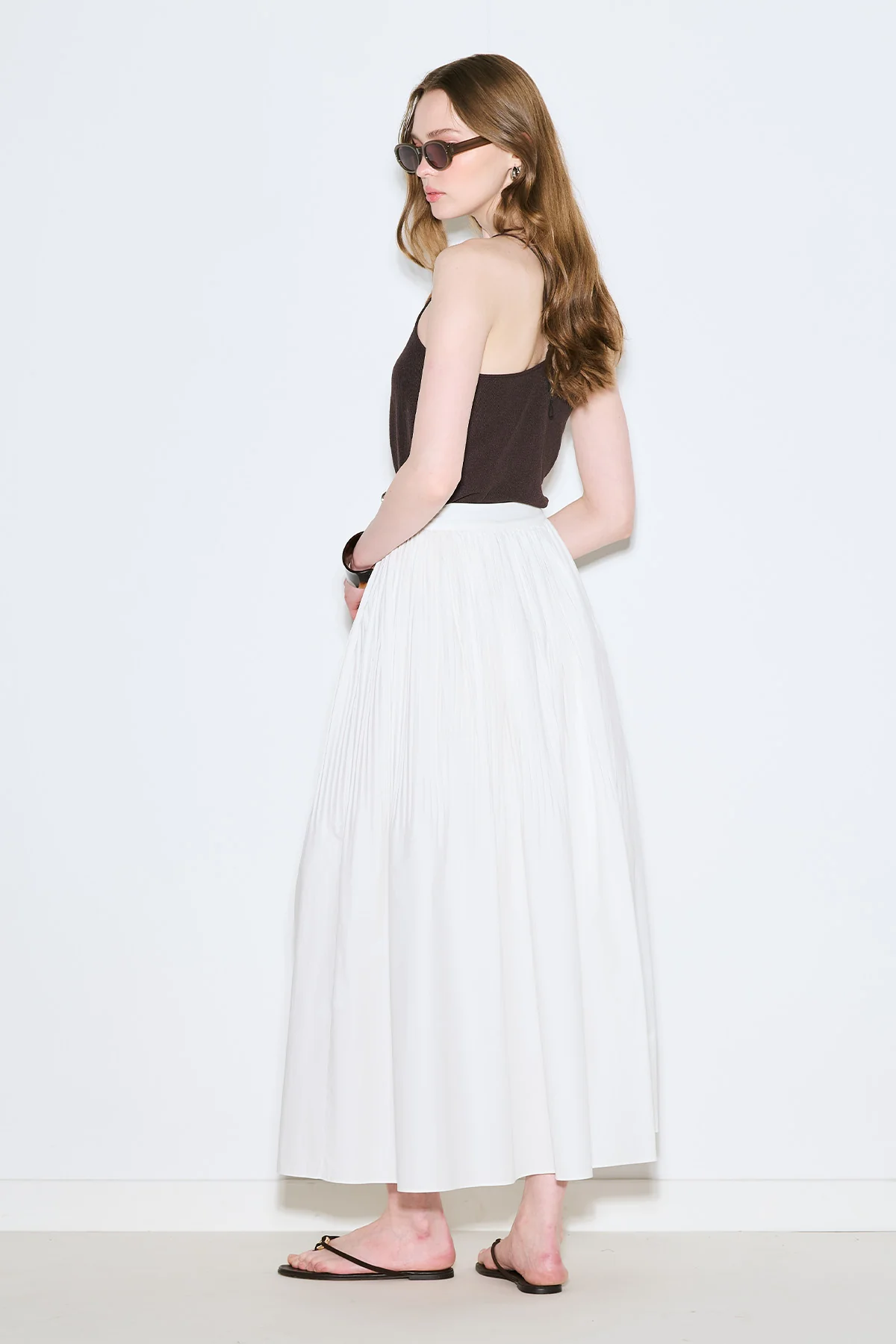 Pleated Wide Skirt Ecru - Image 6
