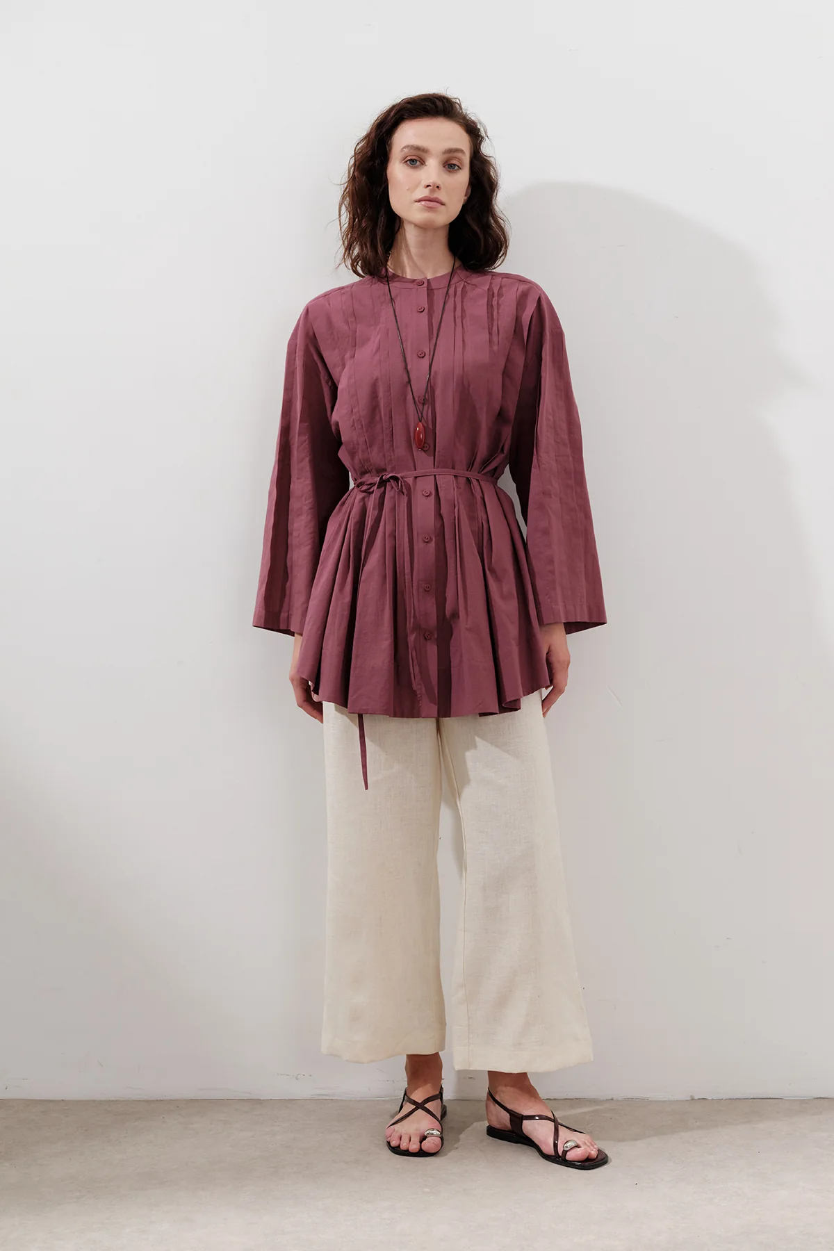 Pleated Wide-Sleeve Tunic Dusty Rose - Image 6