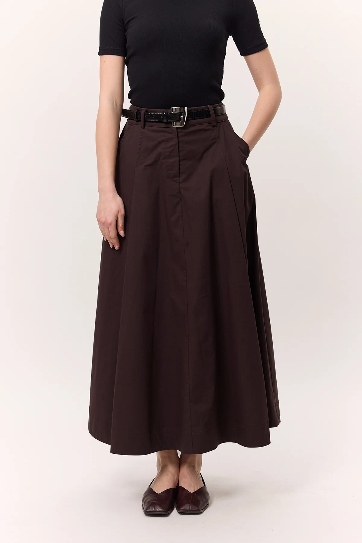 Pocket-Detail Wide Skirt Damson - Image 7