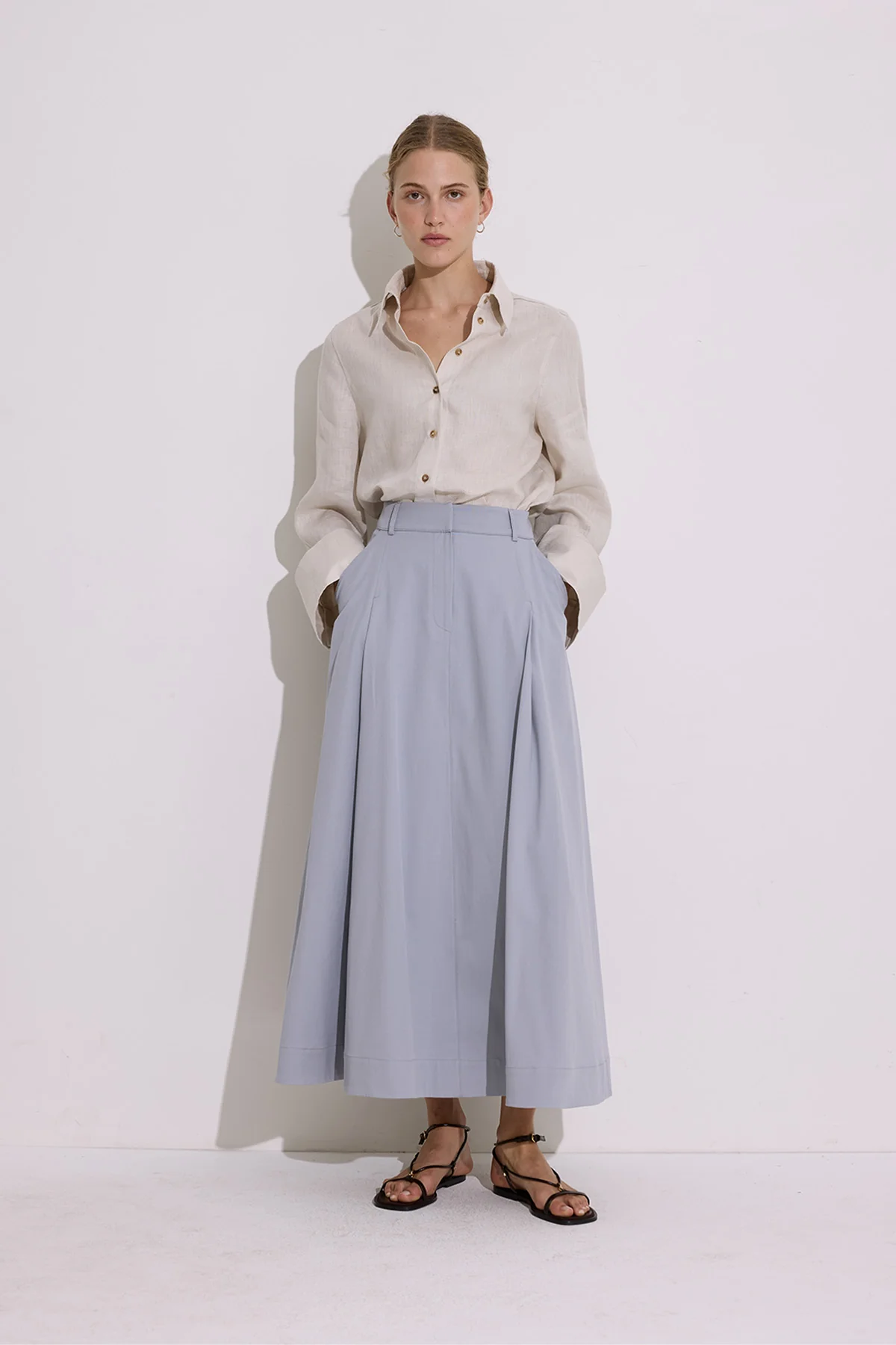 Pocket-Detail Wide Skirt Indigo - Image 2