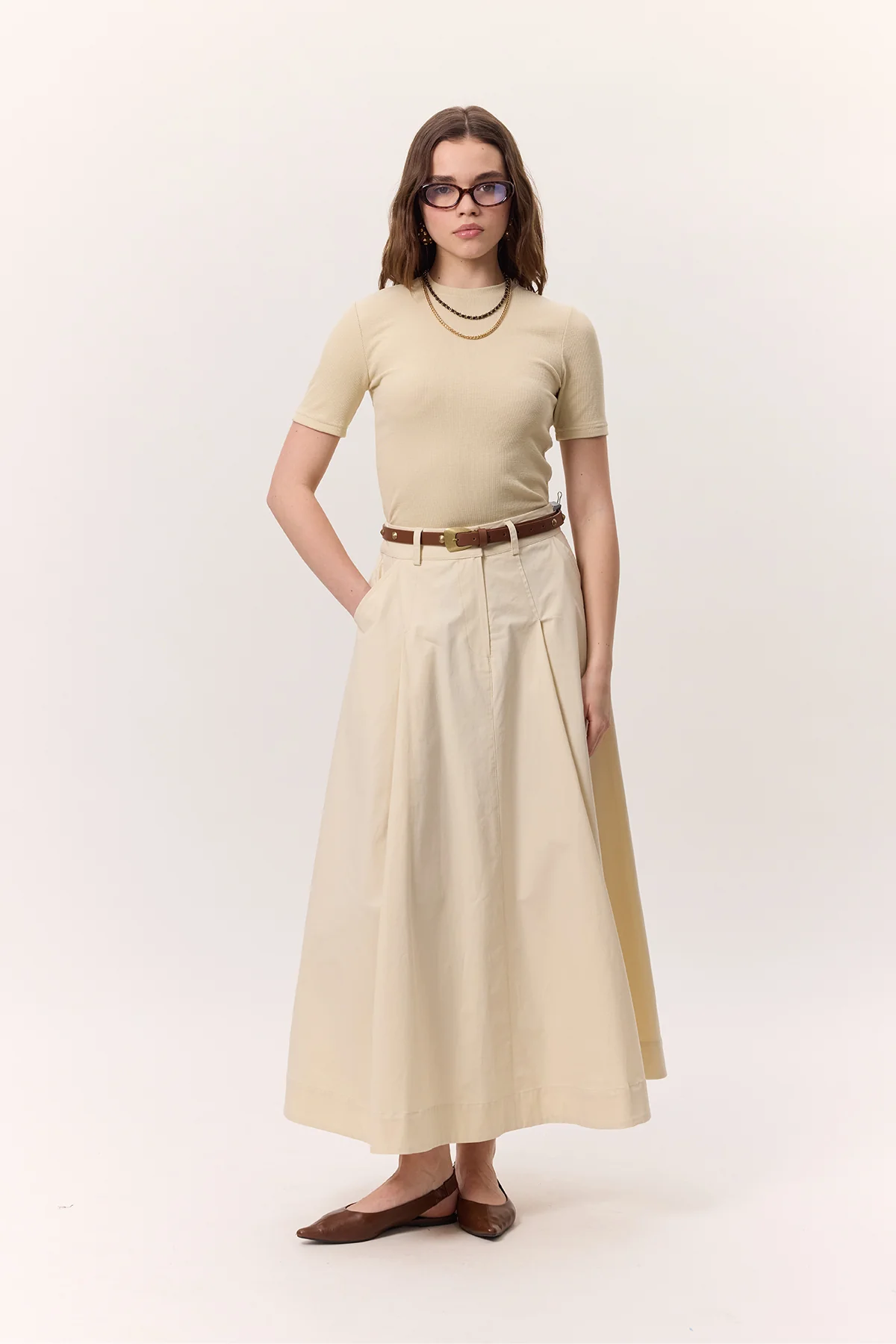Pocket-Detail Wide Skirt Soft Yellow - Image 3