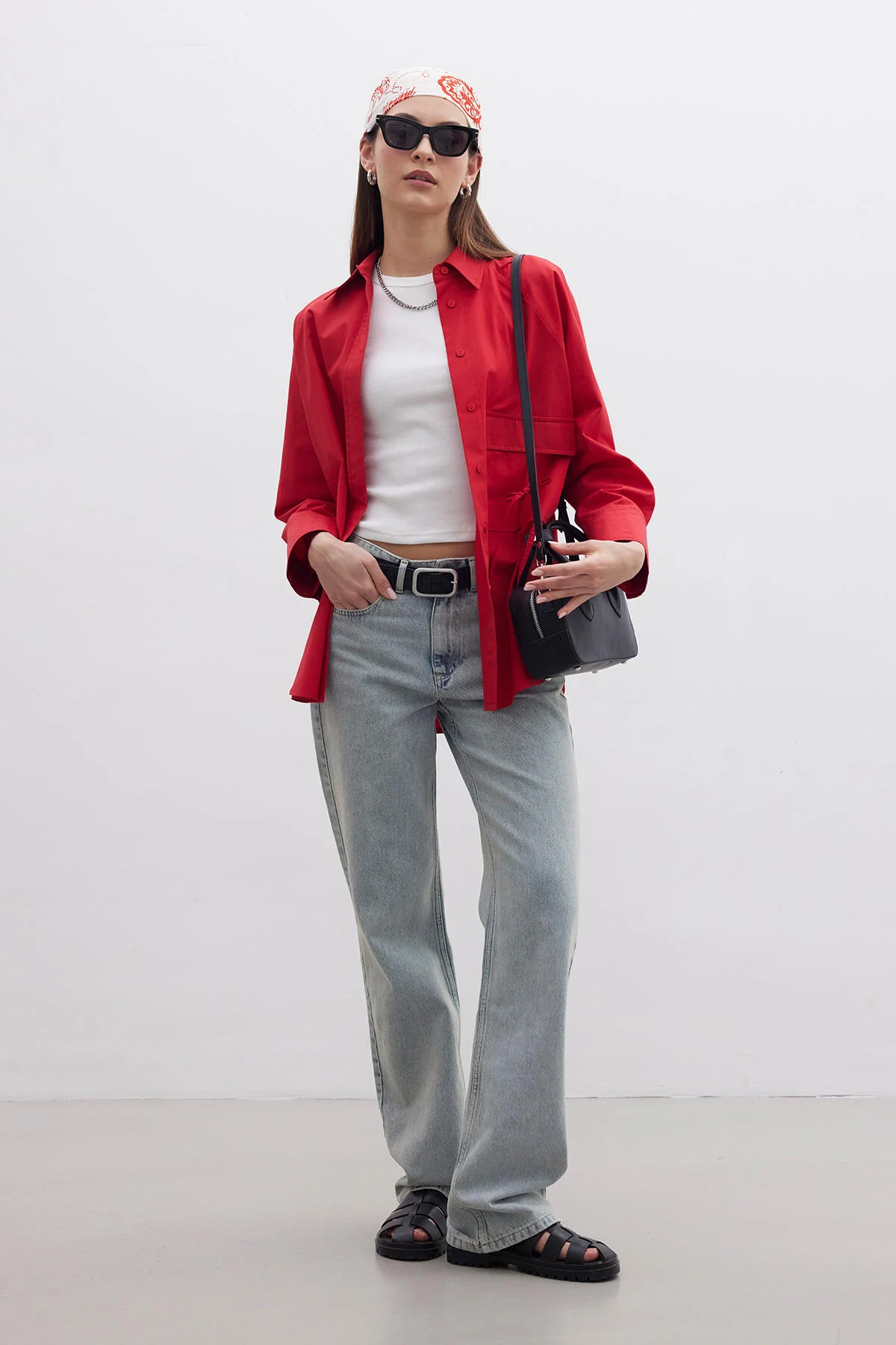 Pocket Tie Detail Shirt Red - Image 5