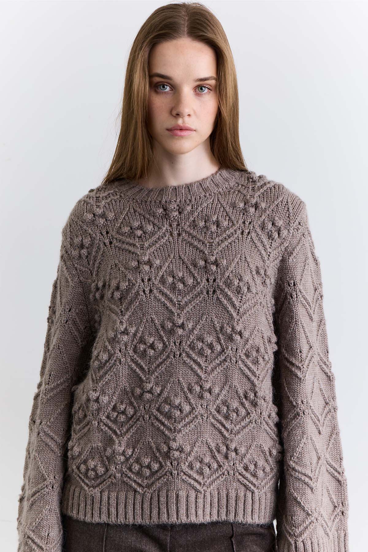 Pointelle Knit Sweater Mink - Image 2