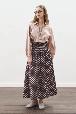 Polka Dot Gathered Skirt Brown - Image 4